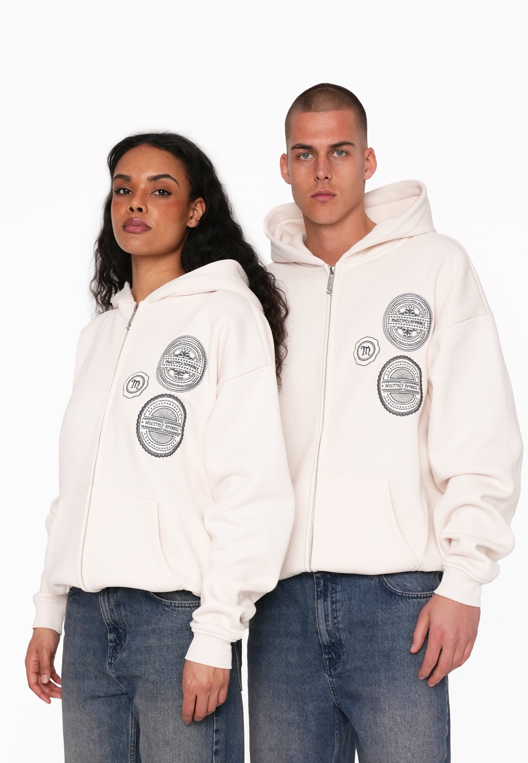 Oversize Zip Hoodie POSTAGE STAMP White Sand
