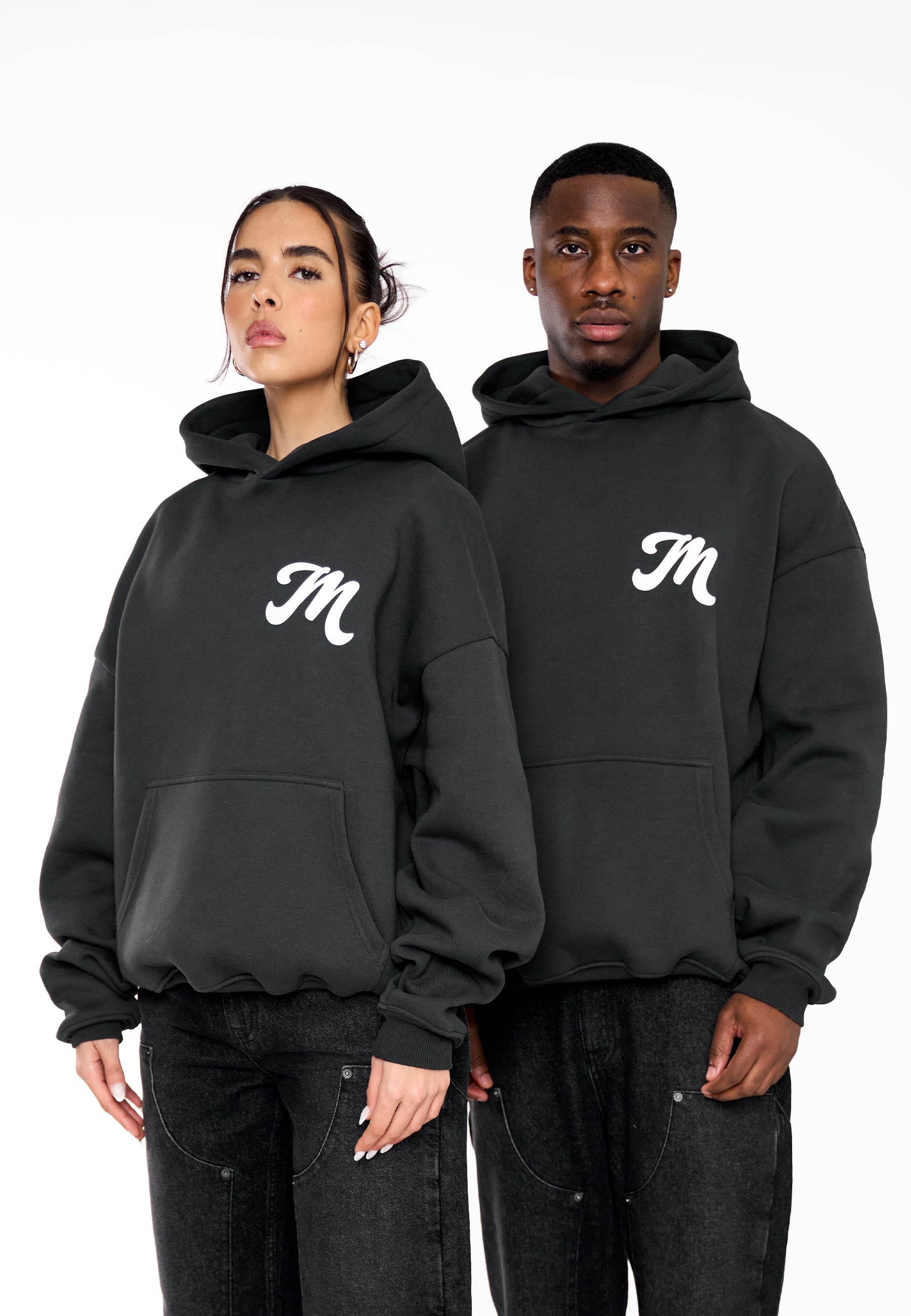 Oversize Hoodie M FLORAL 2 Black Soda Washed