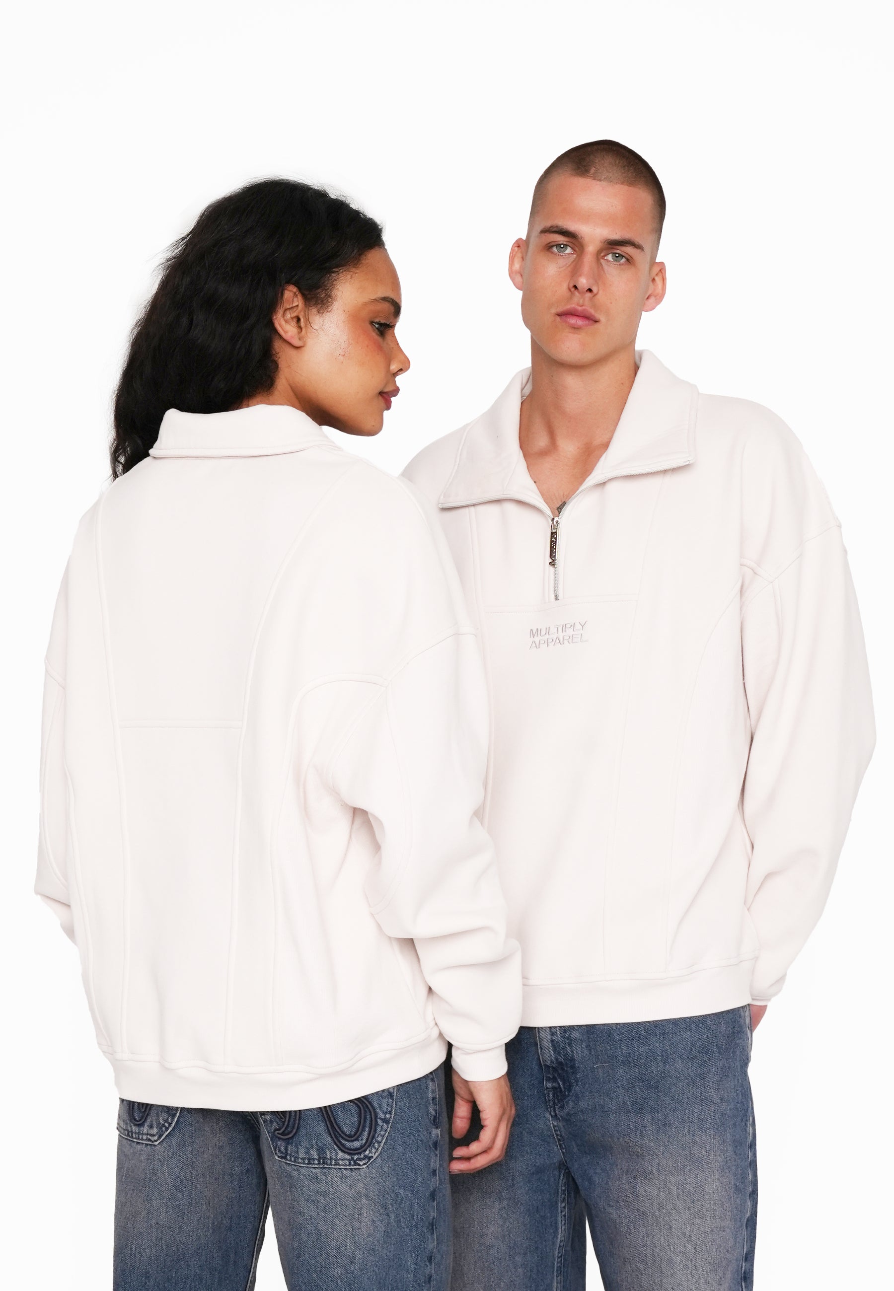 Oversize Half Zip Polo EXPLORER White Sand