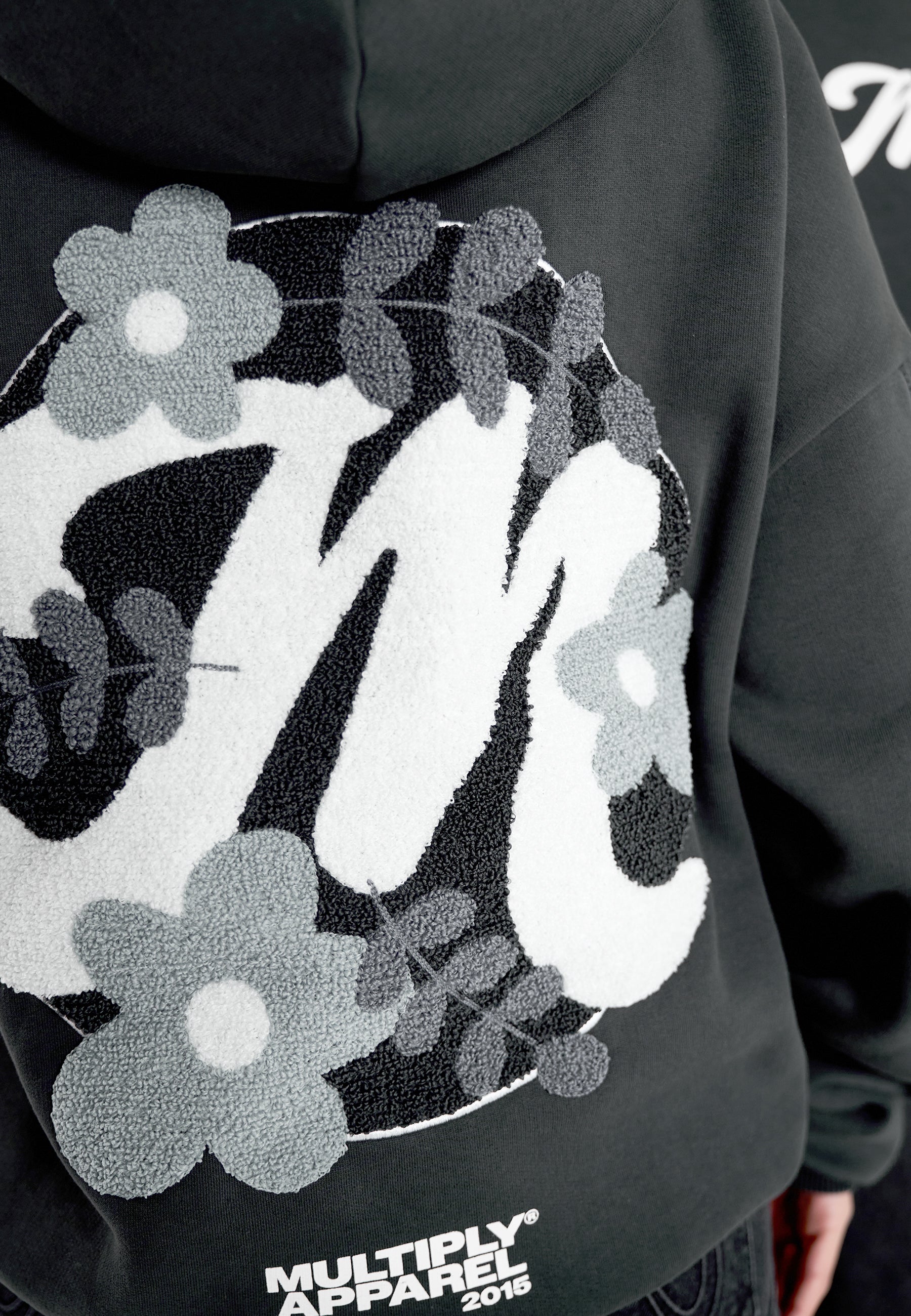 Oversize Hoodie M FLORAL 2 Black Soda Washed