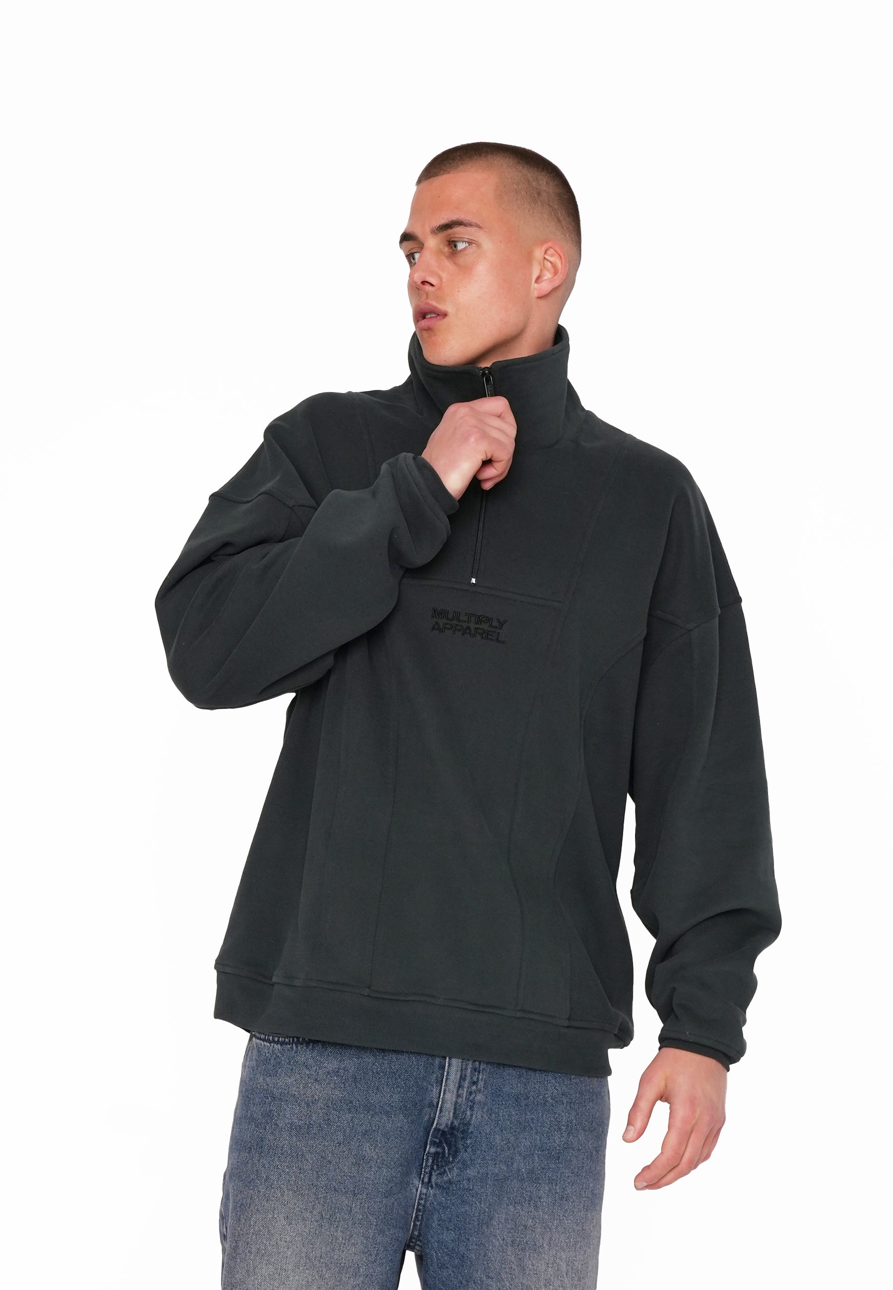 Oversize Half Zip Sweatshirt EXPLORER Forest River