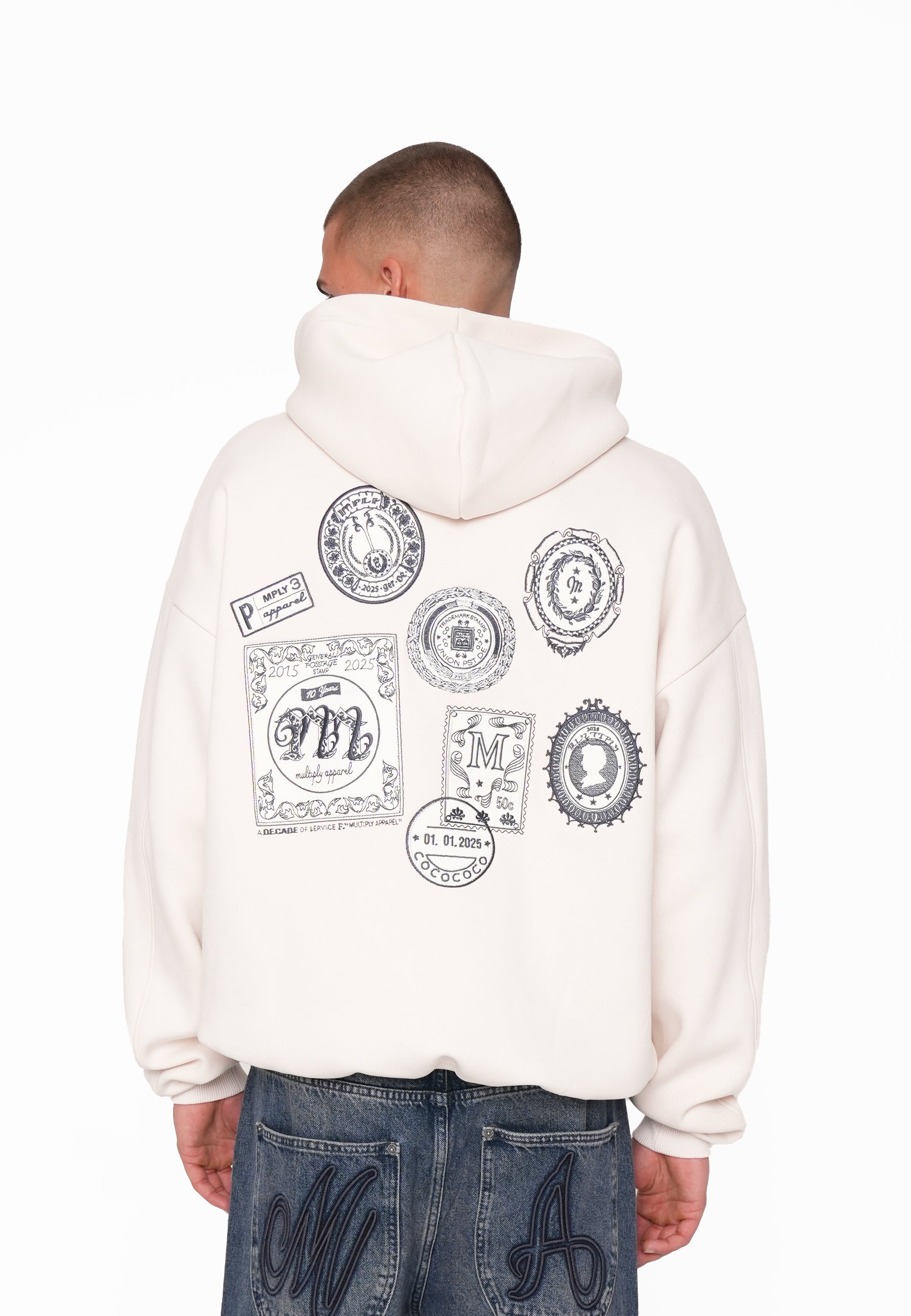 Oversize Zip Hoodie POSTAGE STAMP White Sand
