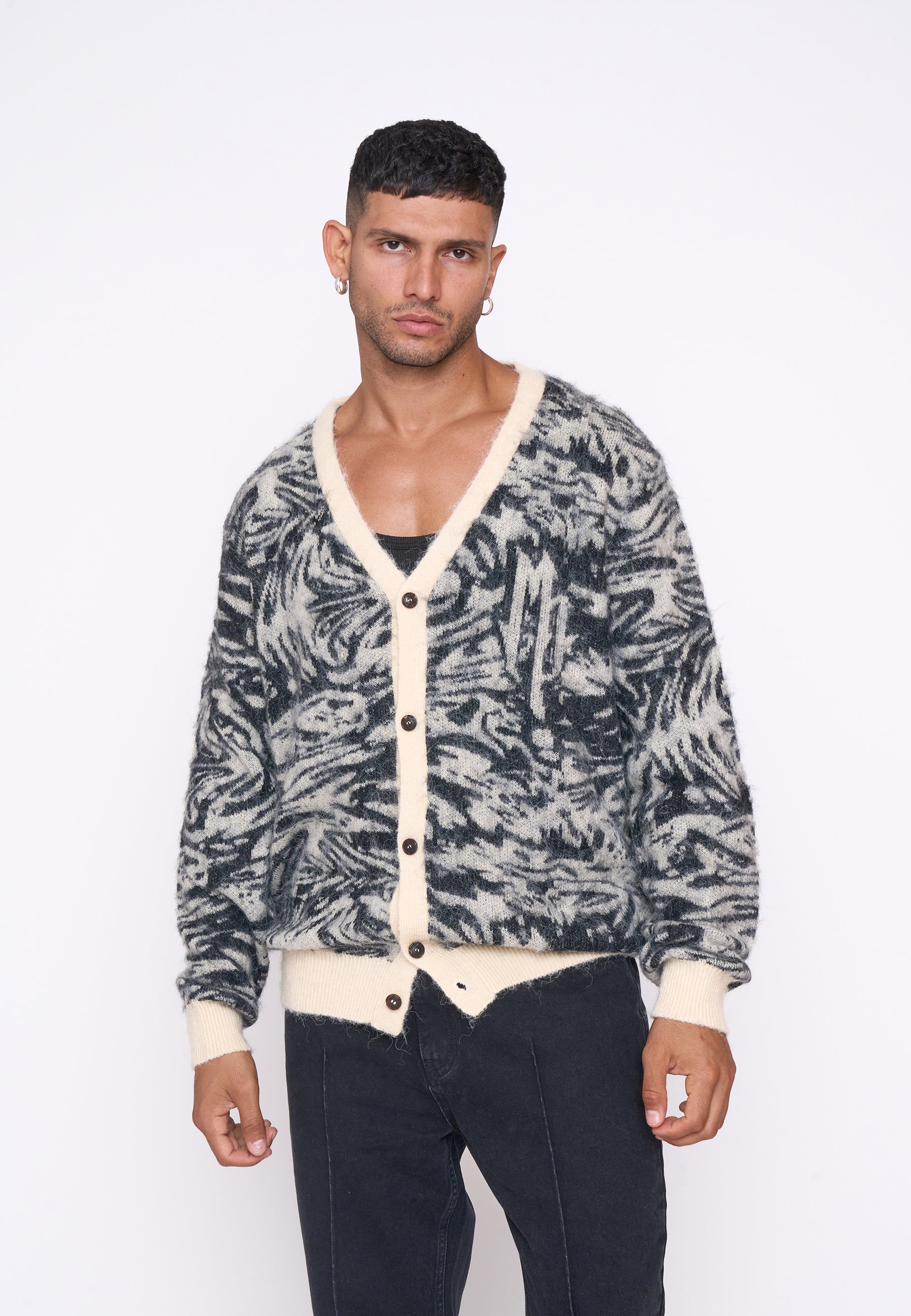 Knit Cardigan CONCRETE White Swan