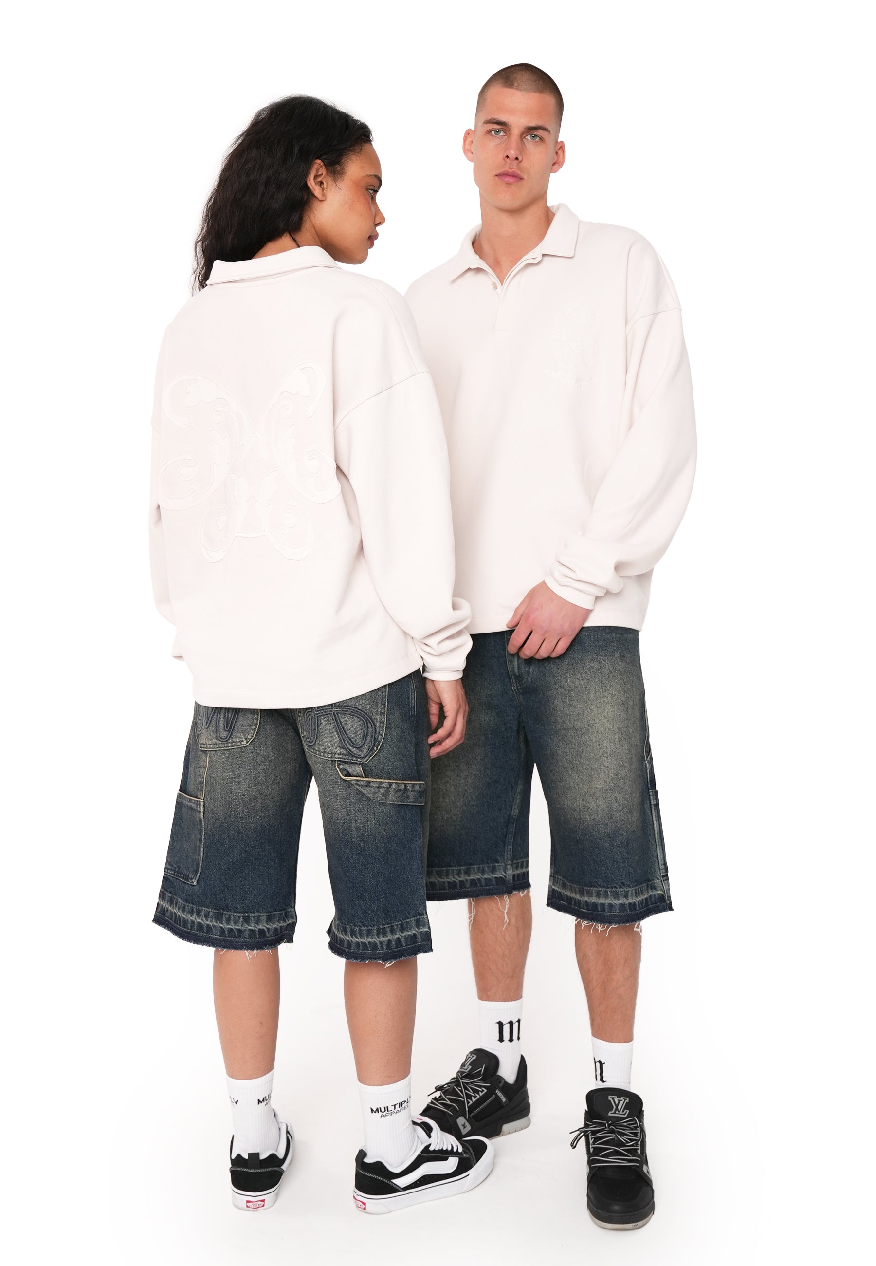Oversize Longsleeve Polo INSCRIPTION White Sand