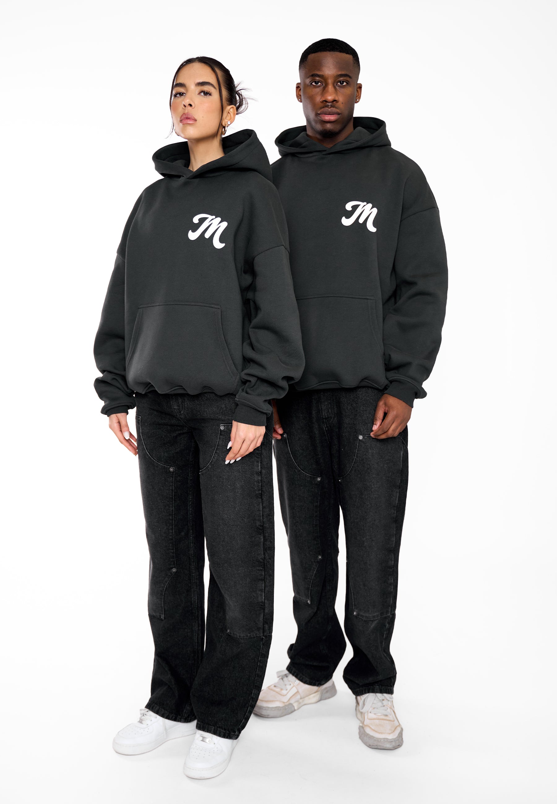 Oversize Hoodie M FLORAL 2 Black Soda Washed