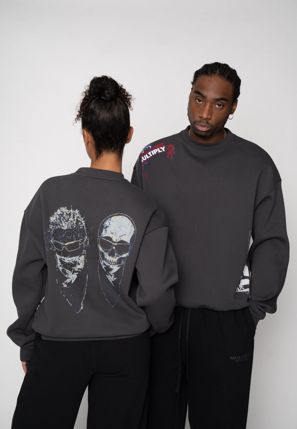 Oversize Sweatshirt SKULL SKETCH Black Soda Washed