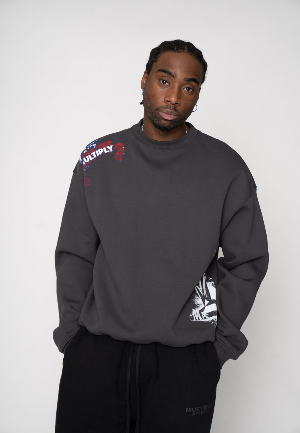 Oversize Sweatshirt SKULL SKETCH Black Soda Washed