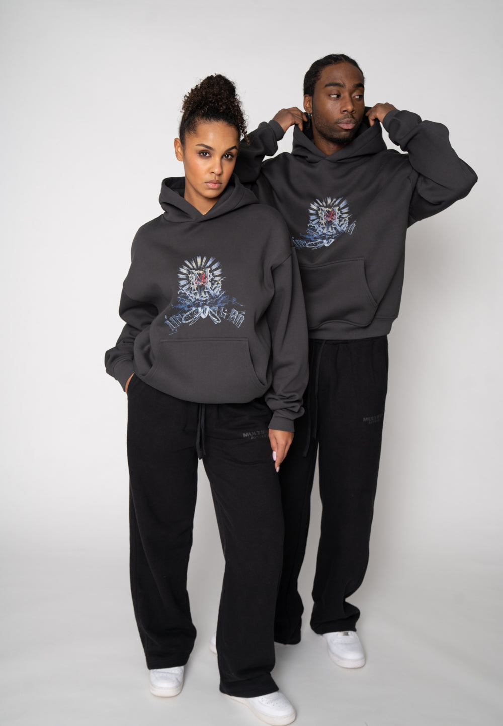 Oversized Hoodie INITIAL SKETCH Black Soda Washed