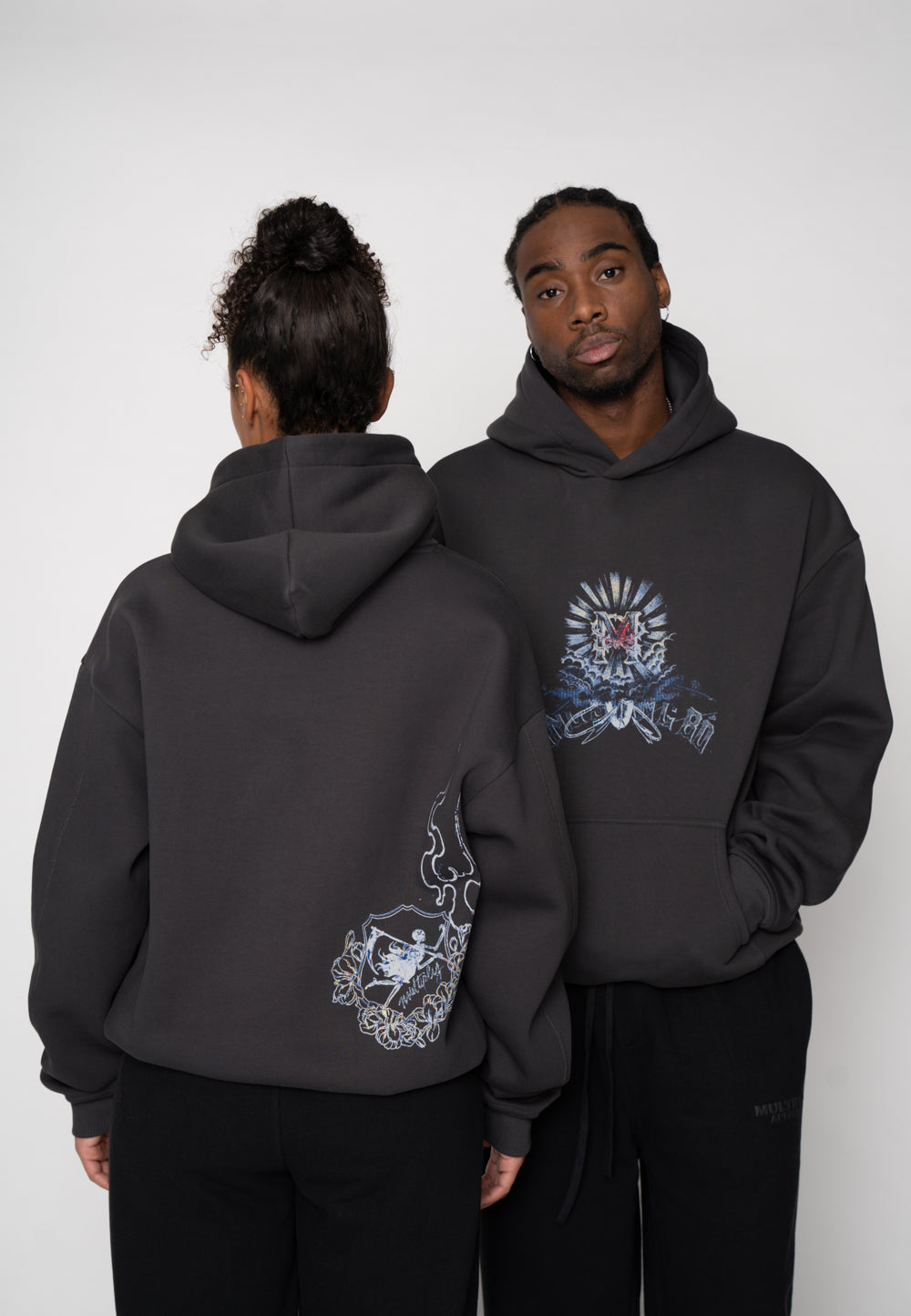 Oversized Hoodie INITIAL SKETCH Black Soda Washed