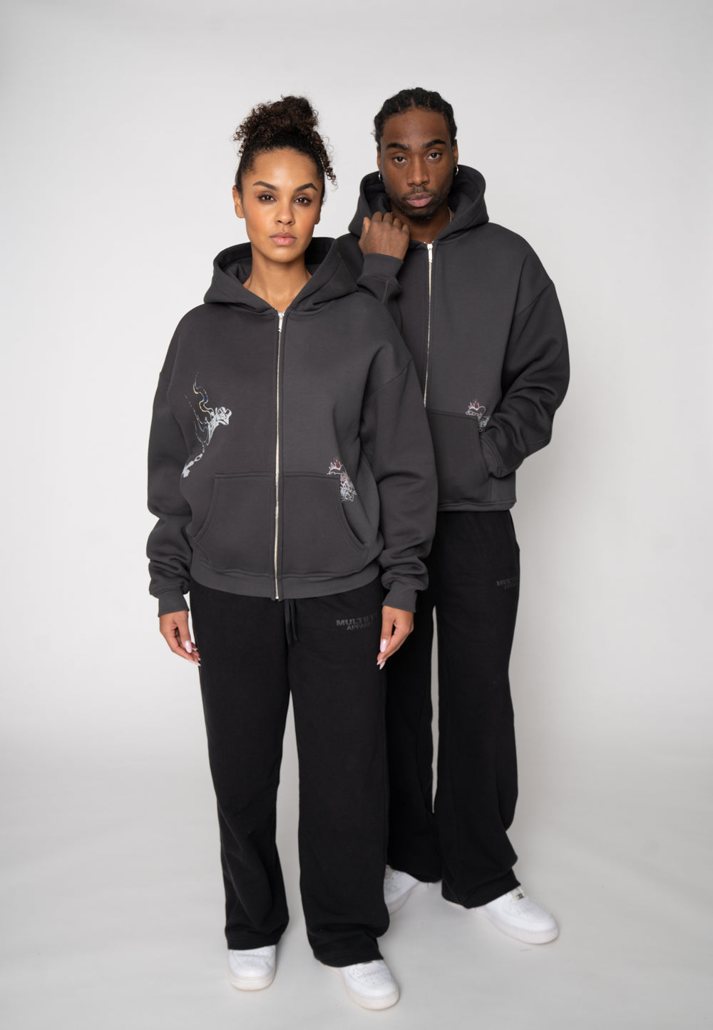 Oversize Zip Hoodie FAIRY SKETCH Black Soda Washed