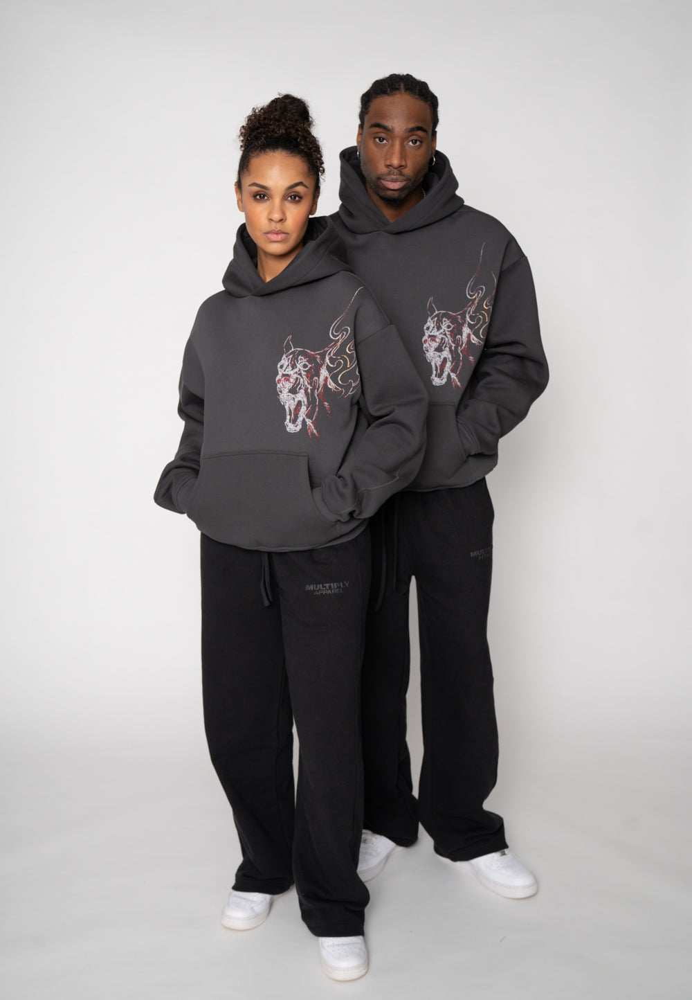 Oversized Hoodie DOG SKETCH Black Soda Washed