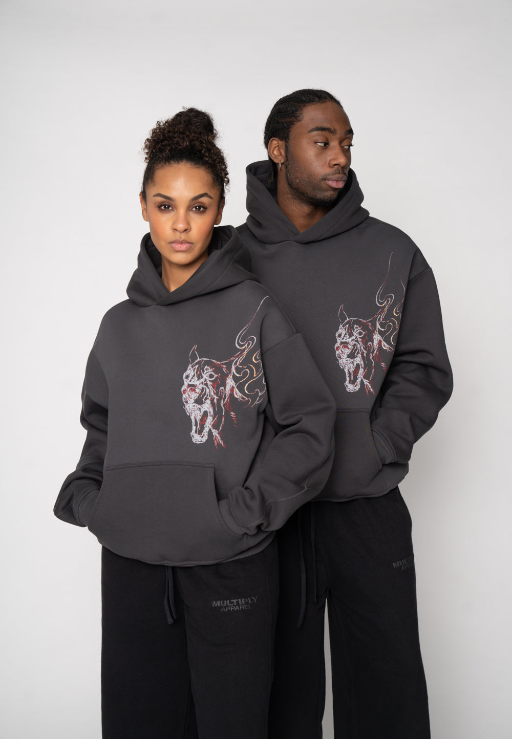 Oversized Hoodie DOG SKETCH Black Soda Washed