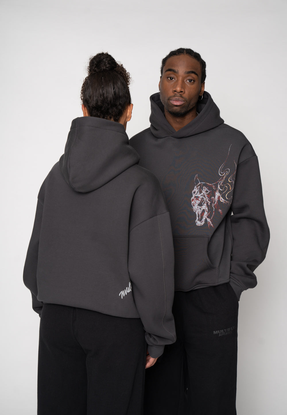 Oversized Hoodie DOG SKETCH Black Soda Washed