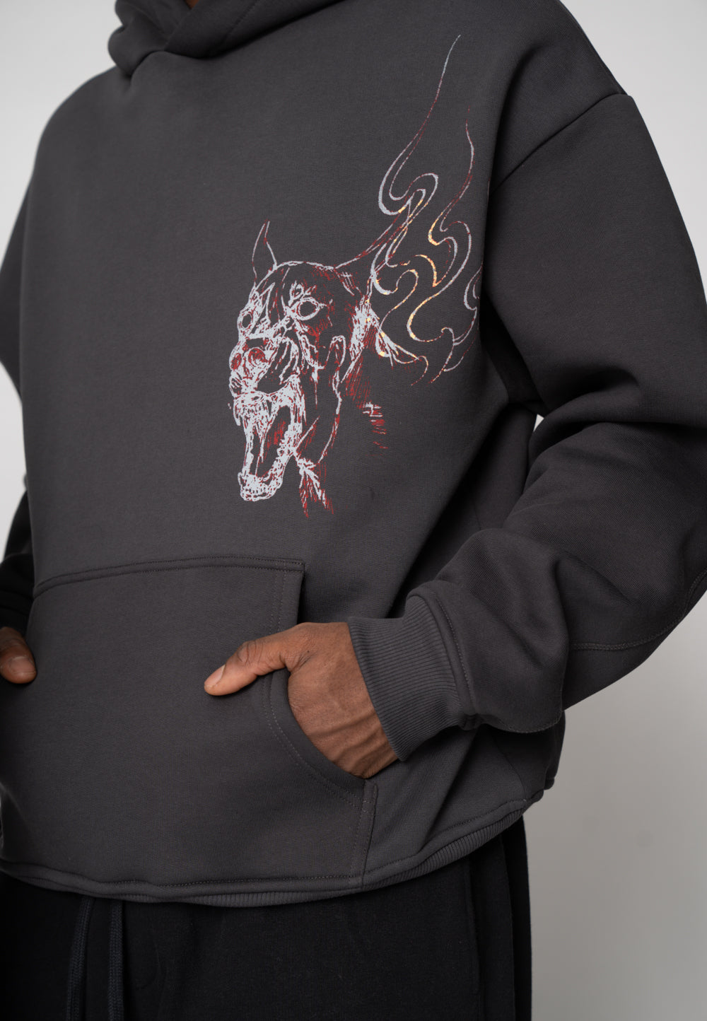 Oversized Hoodie DOG SKETCH Black Soda Washed
