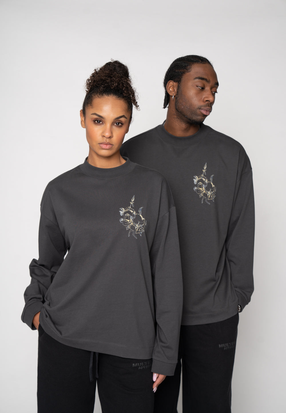 Oversize Longsleeve HORSE SKETCH Black Soda Washed