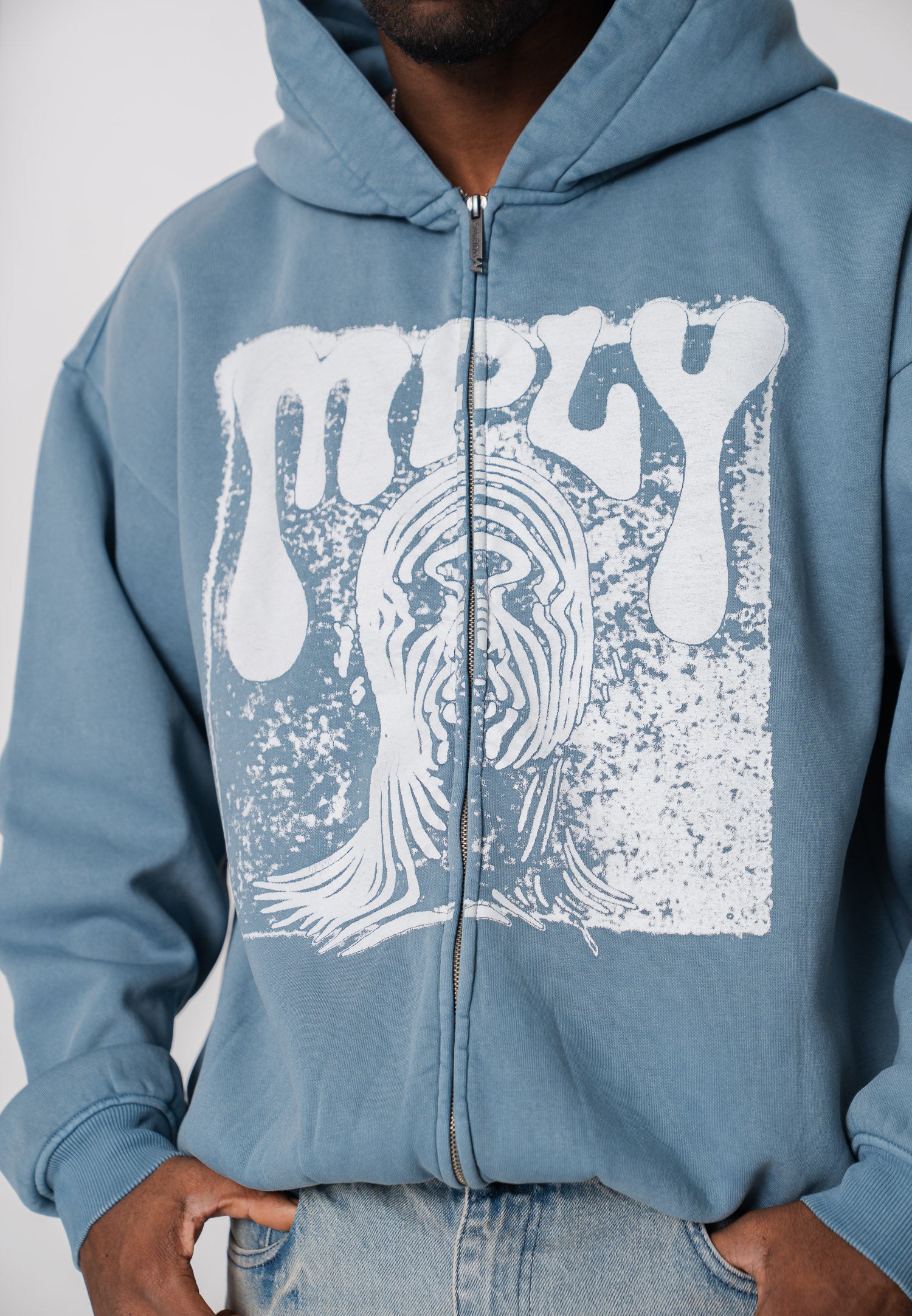 Oversize Zip Hoodie FACE PRINT Bluefin Washed
