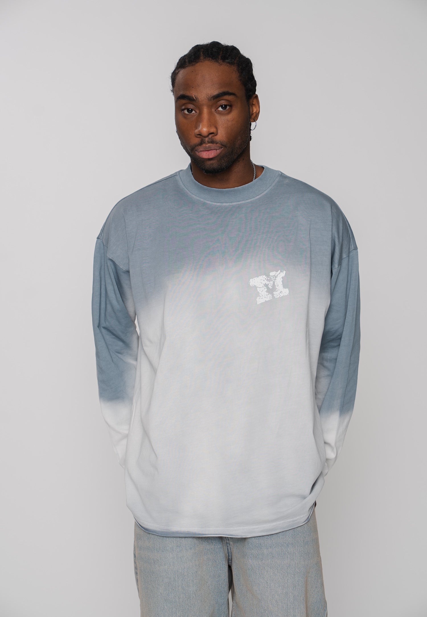 Oversize longsleeve HORSE SKETCH Black Soda Washed
