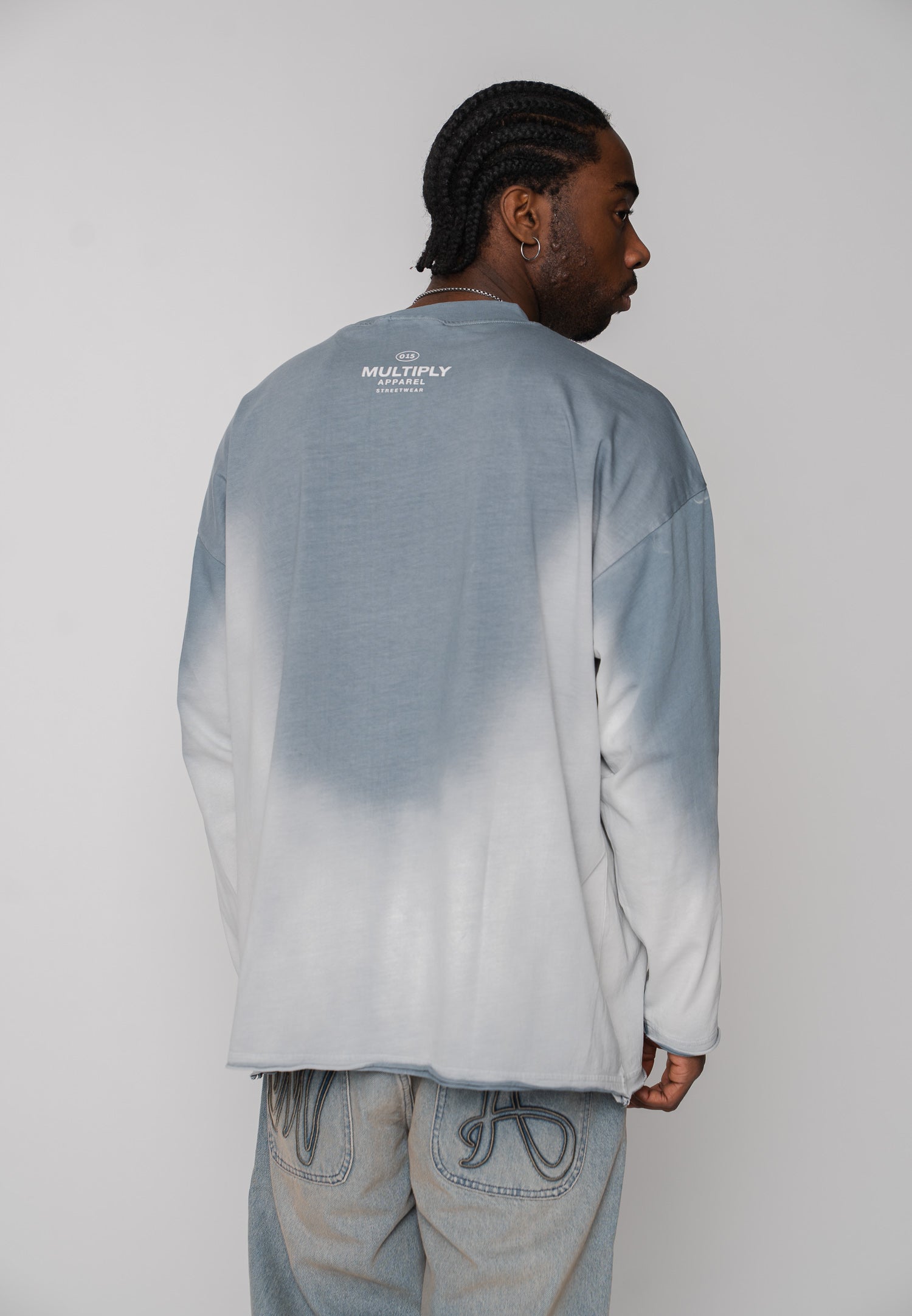 Oversize longsleeve HORSE SKETCH Black Soda Washed