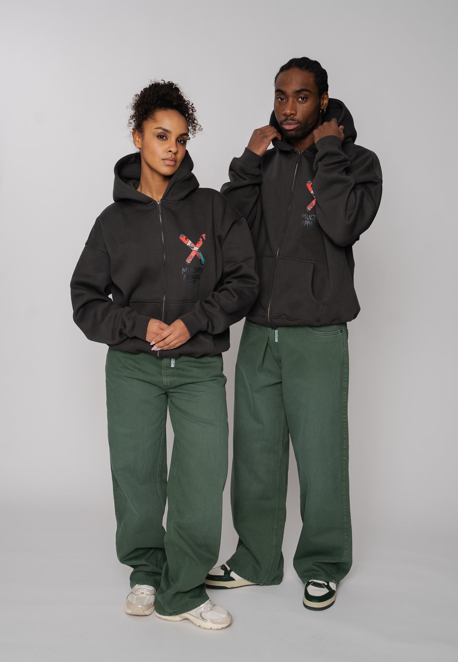 Oversize Zip Hoodie FAIRY SKETCH Black Soda Washed