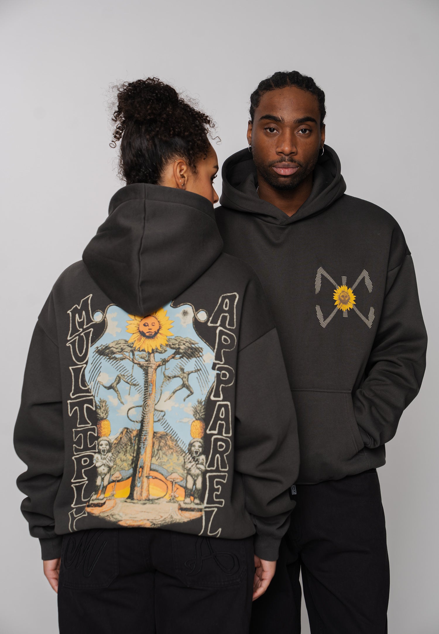 Oversized Hoodie DOG SKETCH Black Soda Washed