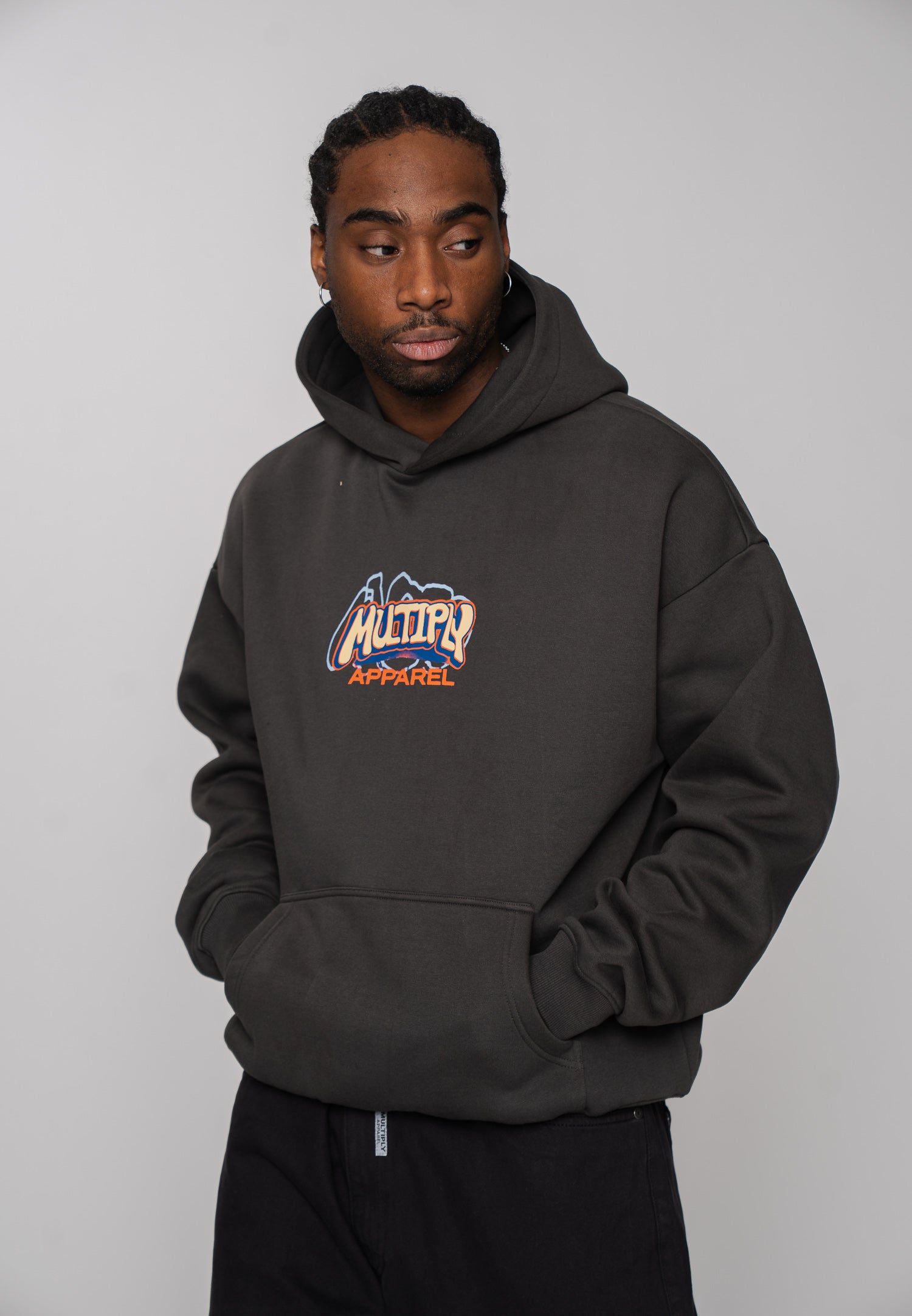 Oversized Hoodie DOG SKETCH Black Soda Washed