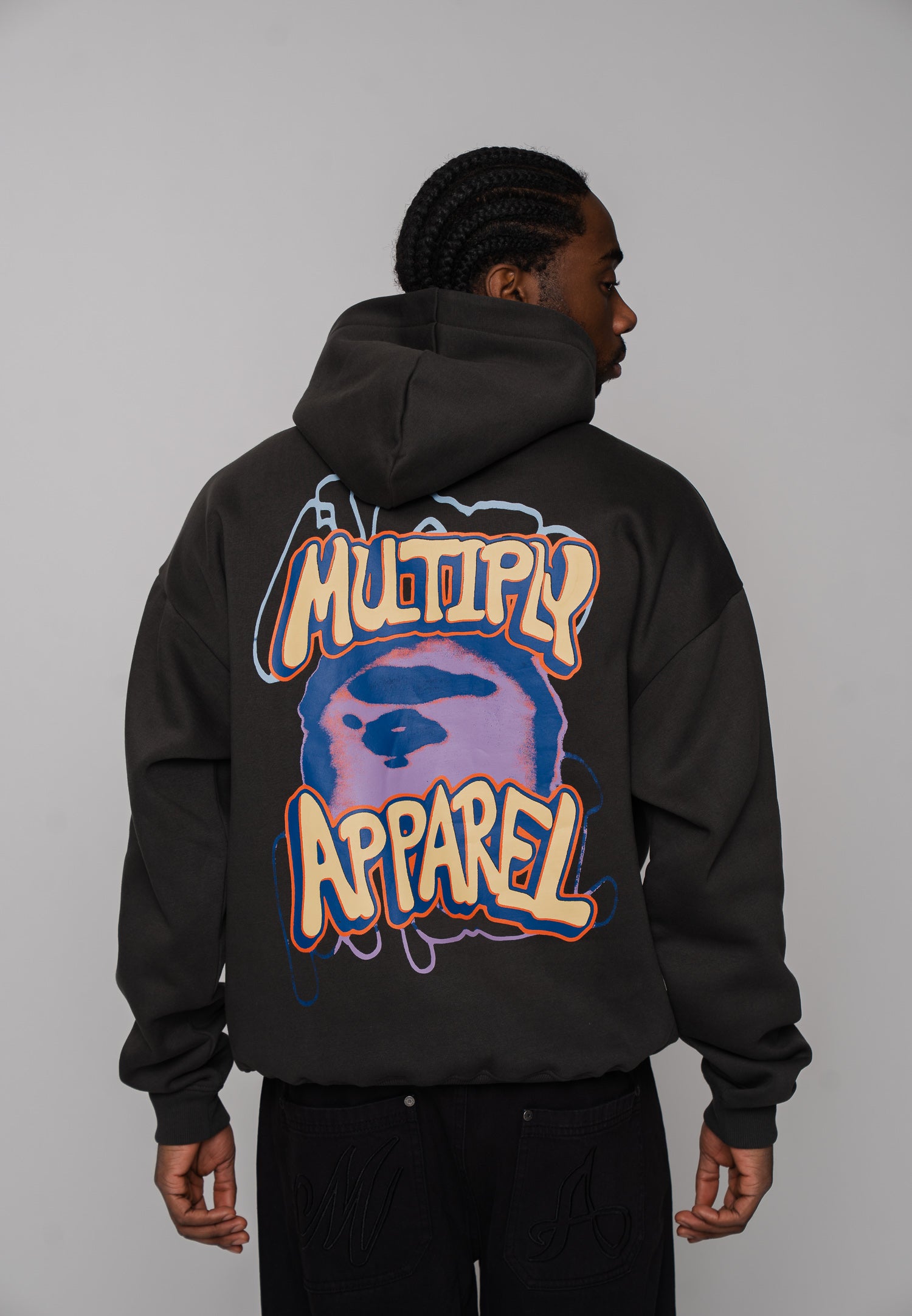 Oversized Hoodie DOG SKETCH Black Soda Washed