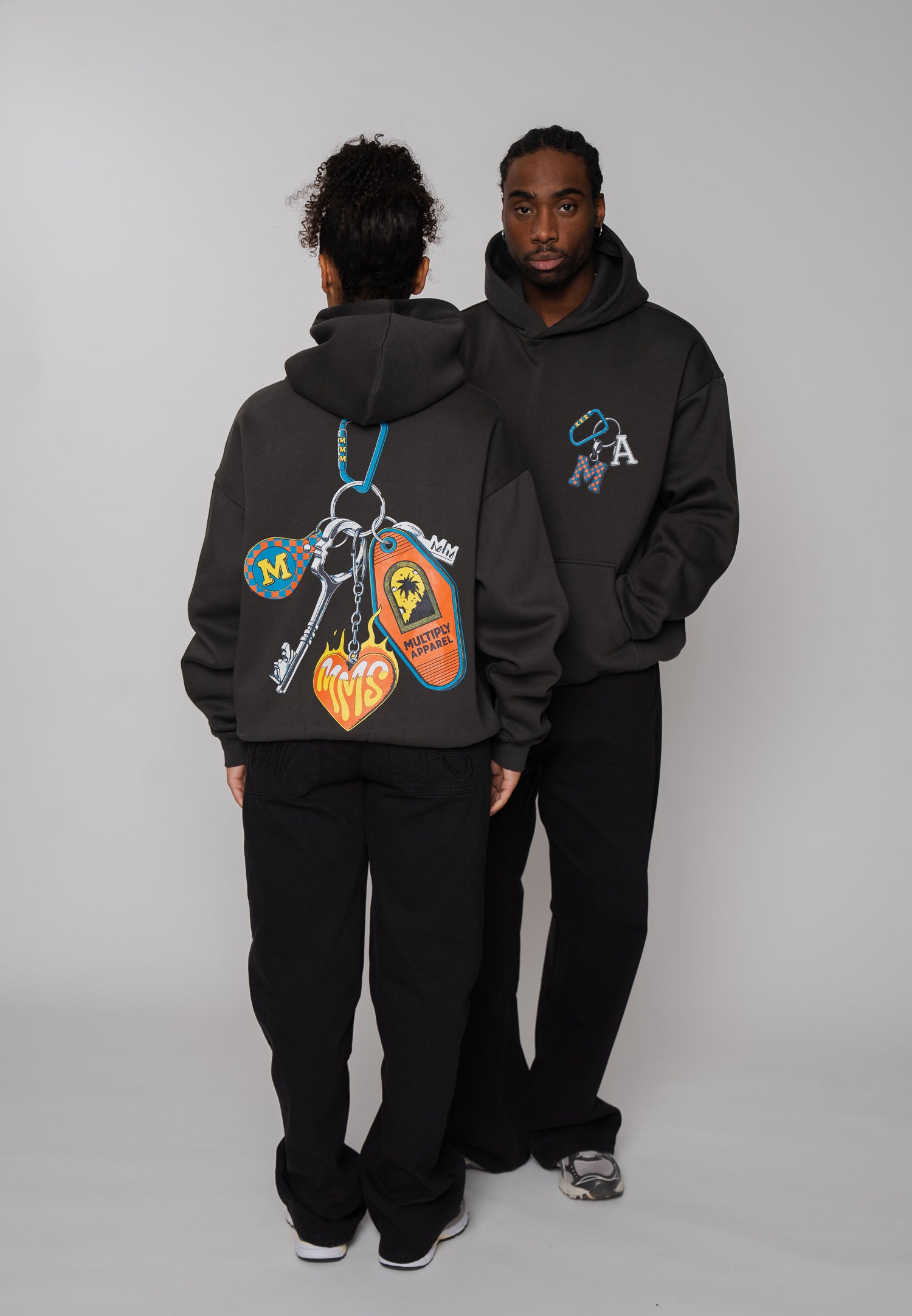 Oversized Hoodie DOG SKETCH Black Soda Washed