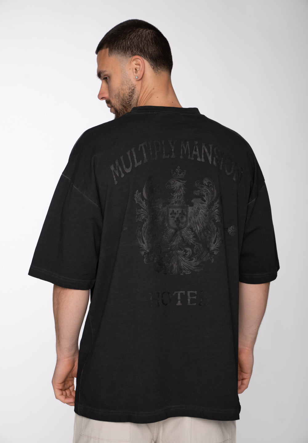 Oversize longsleeve HORSE SKETCH Black Soda Washed