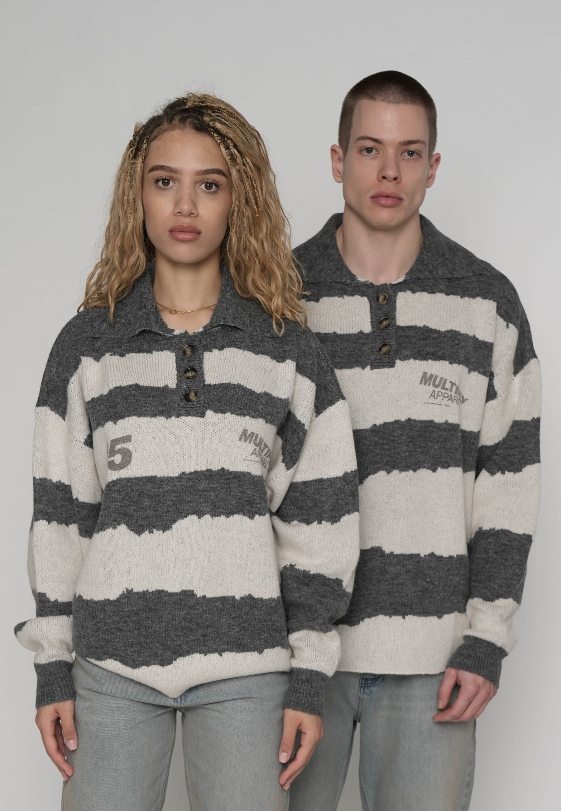 Oversize knit Longsleeve Polo DUNES Black