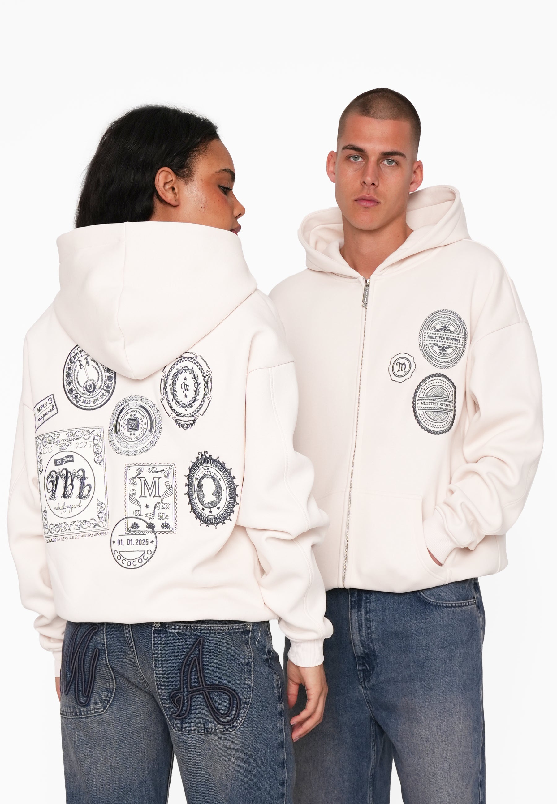Oversize Zip Hoodie POSTAGE STAMP White Sand