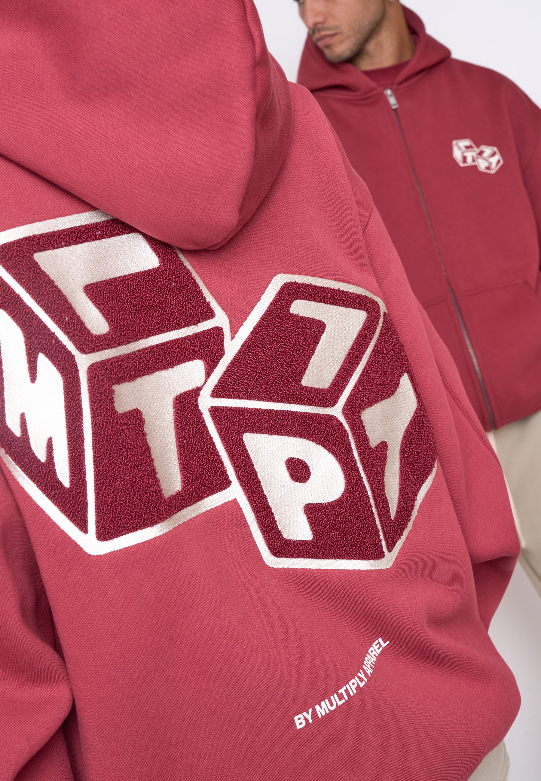 Oversize Zip Hoodie CUBES Ruby Wine