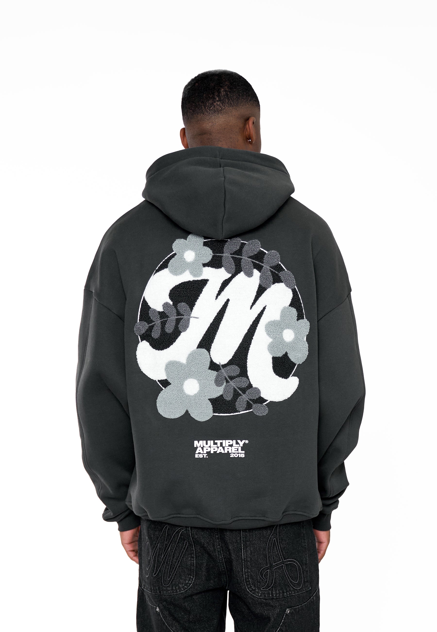 Oversize Hoodie M FLORAL 2 Black Soda Washed