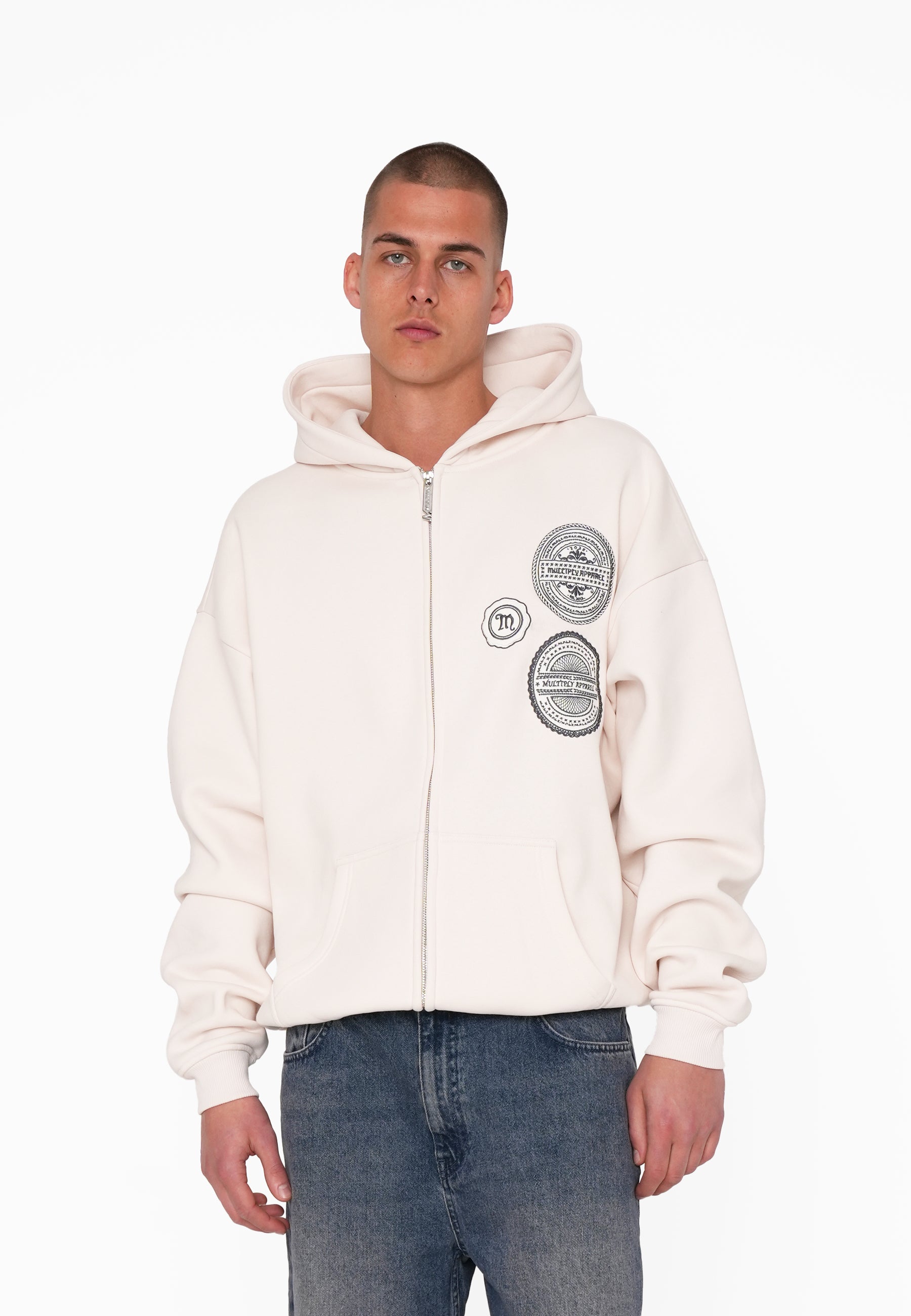 Oversize Zip Hoodie POSTAGE STAMP White Sand