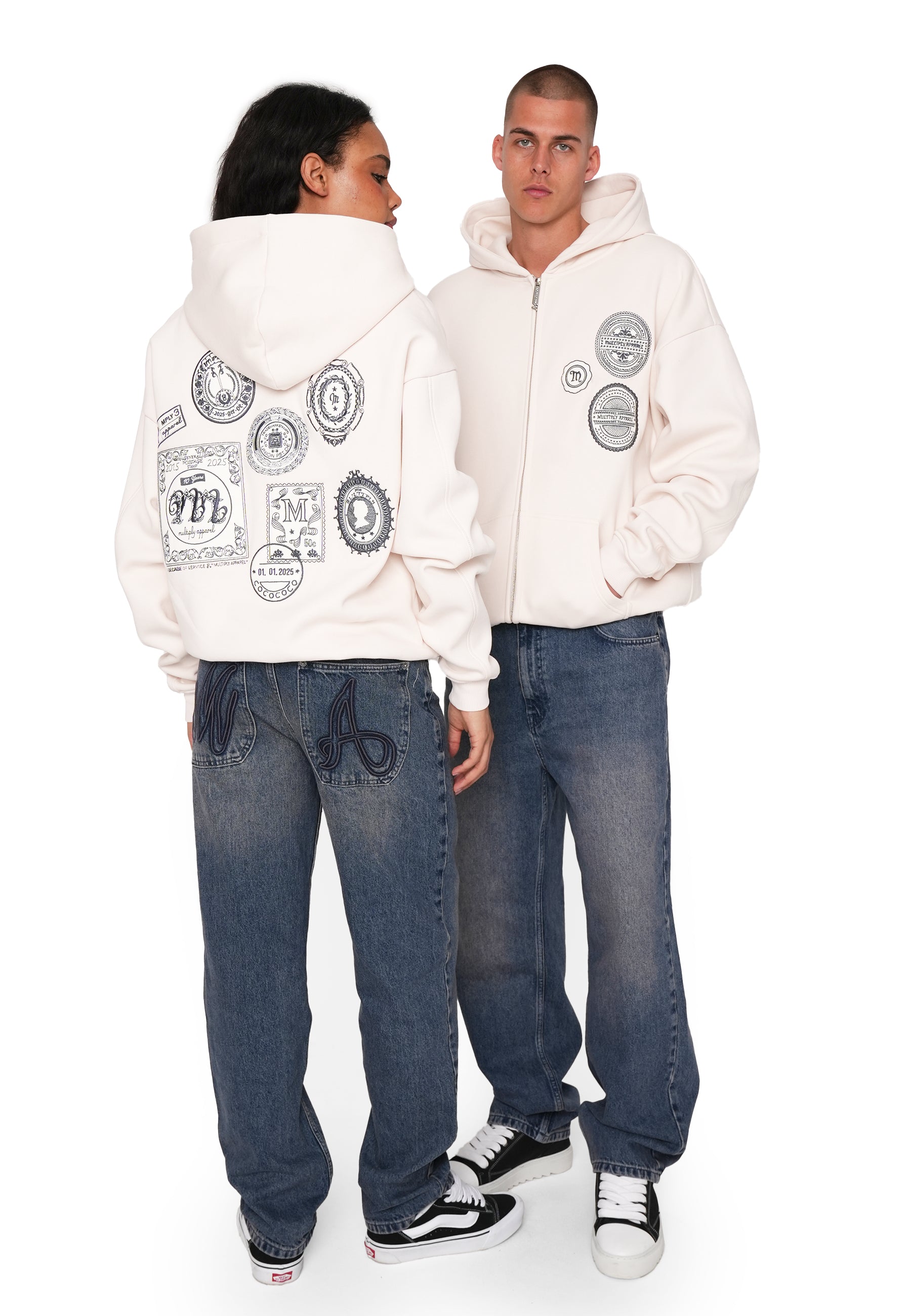 Oversize Zip Hoodie POSTAGE STAMP White Sand