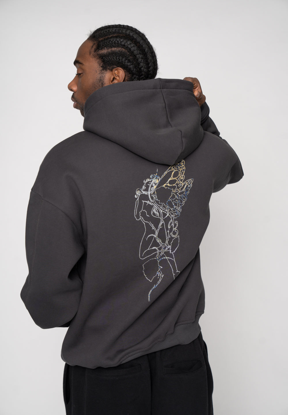 Oversize Zip Hoodie FAIRY SKETCH Black Soda Washed