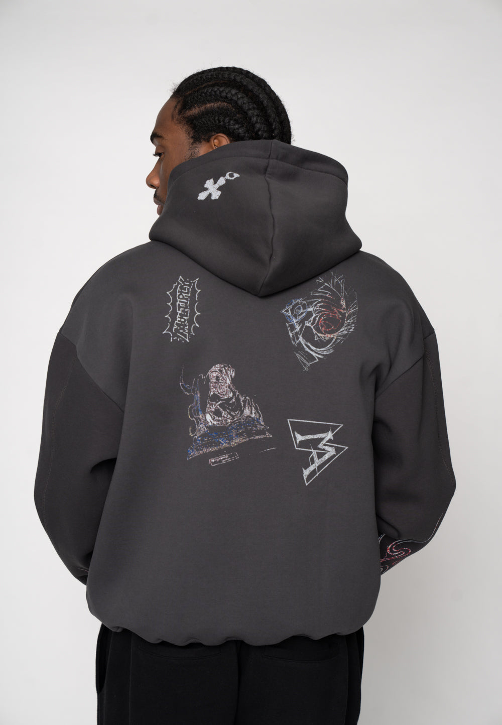 Oversize Zip Hoodie MA SKETCH Black Soda Washed