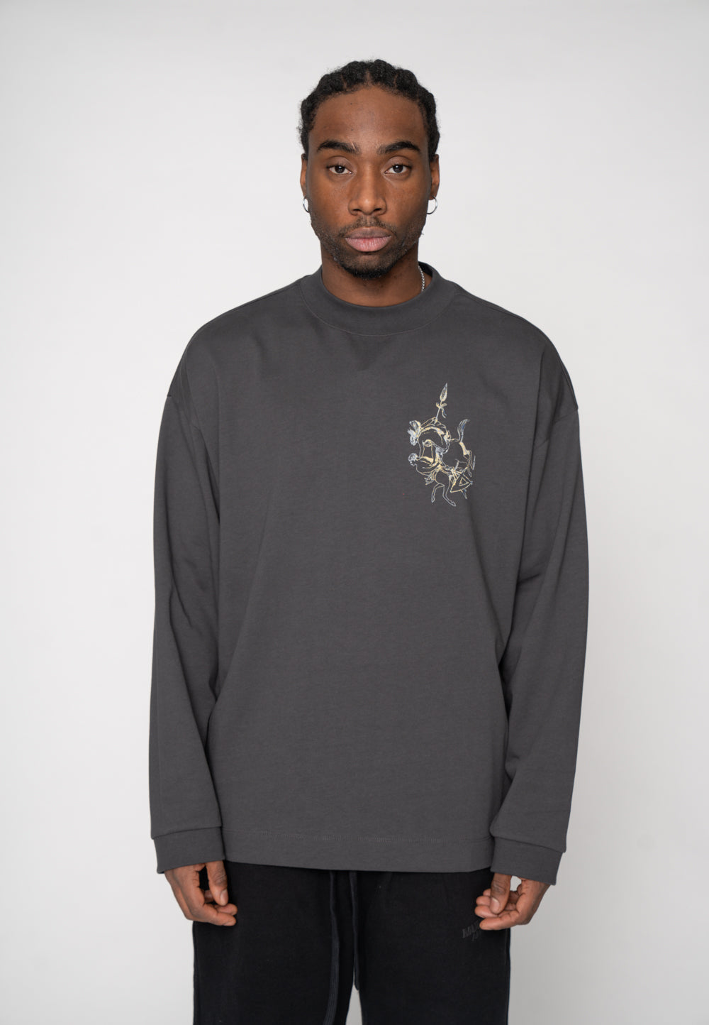Oversize Longsleeve HORSE SKETCH Black Soda Washed