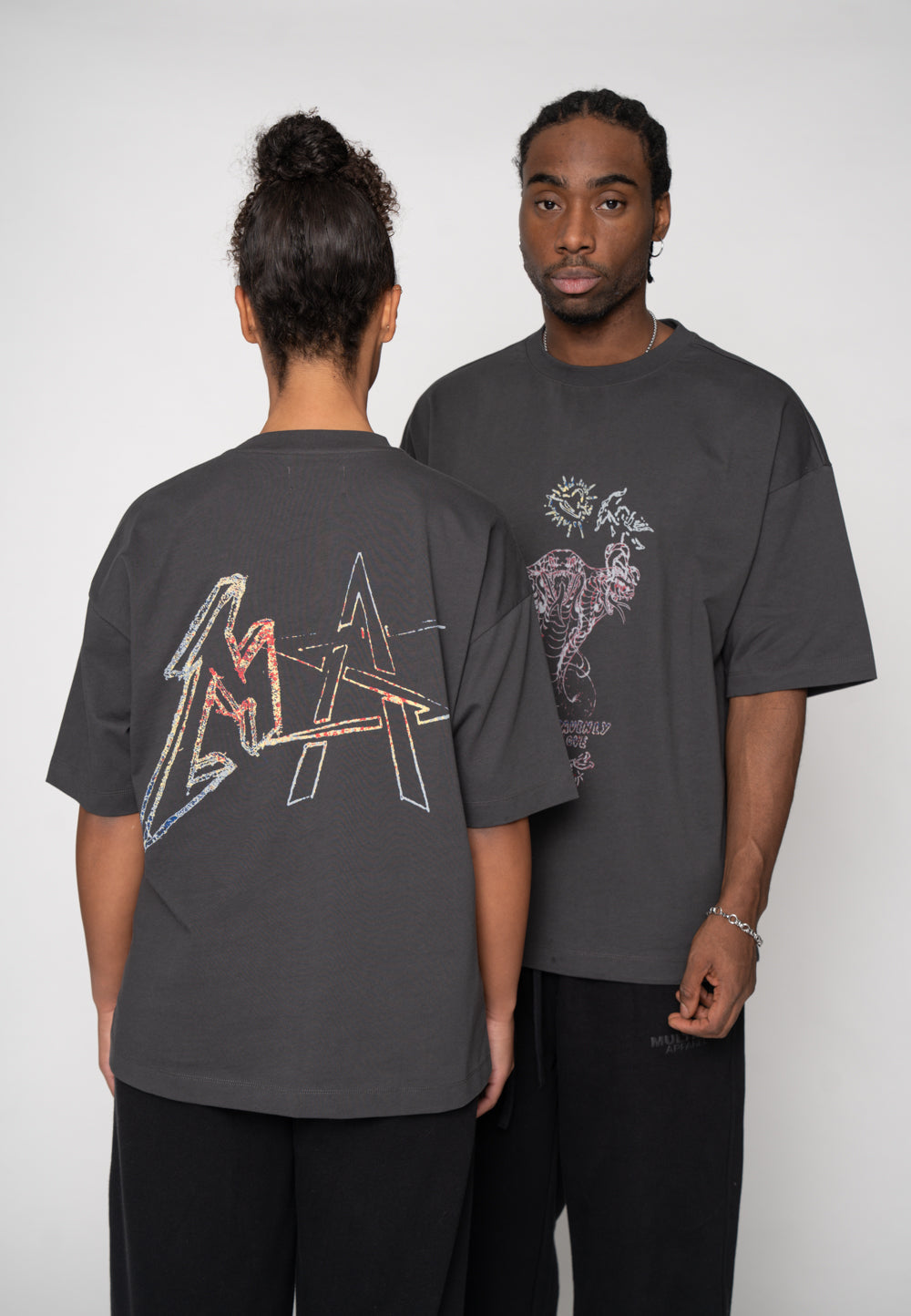 Oversize T-Shirt SNAKE SKETCH  Black Soda Washed