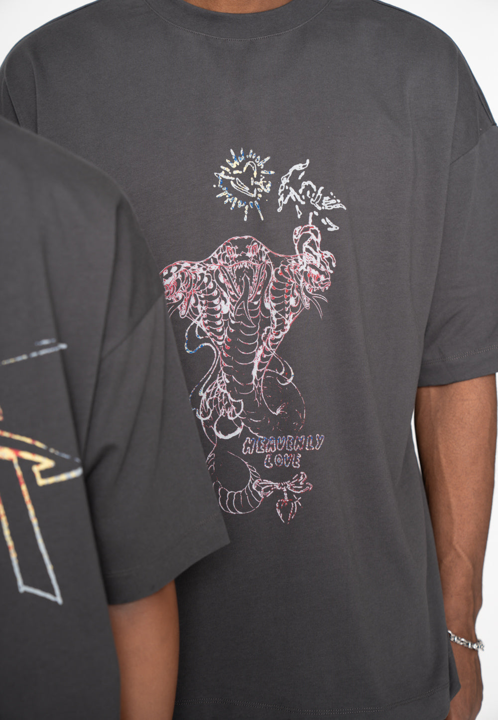 Oversize T-Shirt SNAKE SKETCH  Black Soda Washed