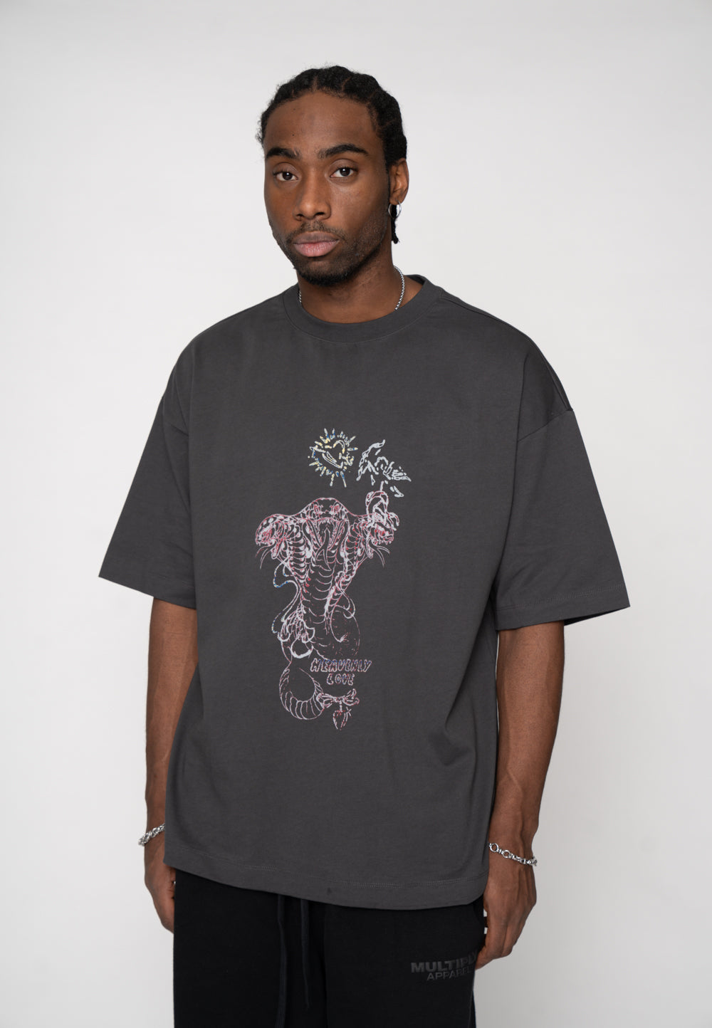 Oversize T-Shirt SNAKE SKETCH  Black Soda Washed
