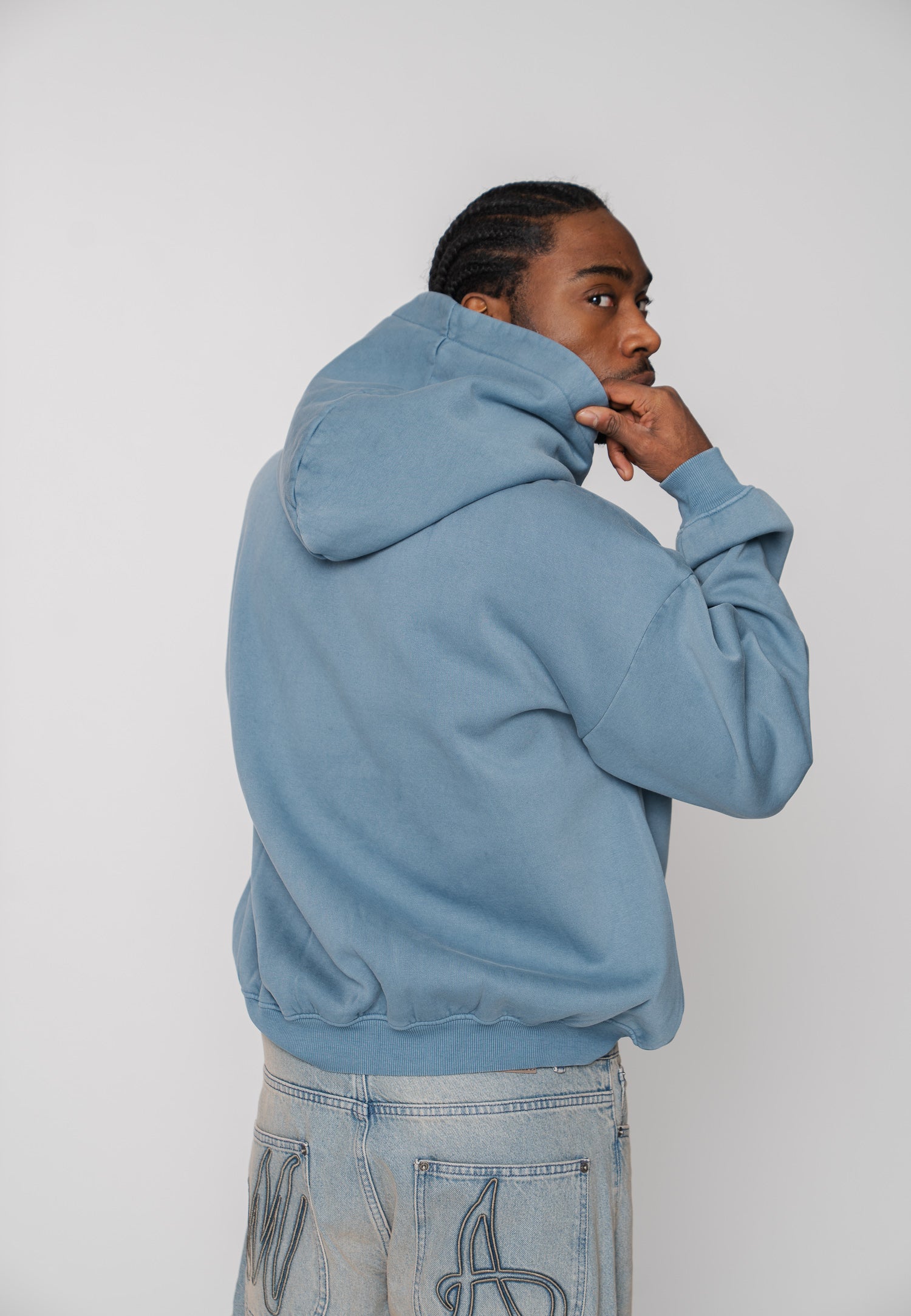 Oversize Zip Hoodie FACE PRINT Bluefin Washed