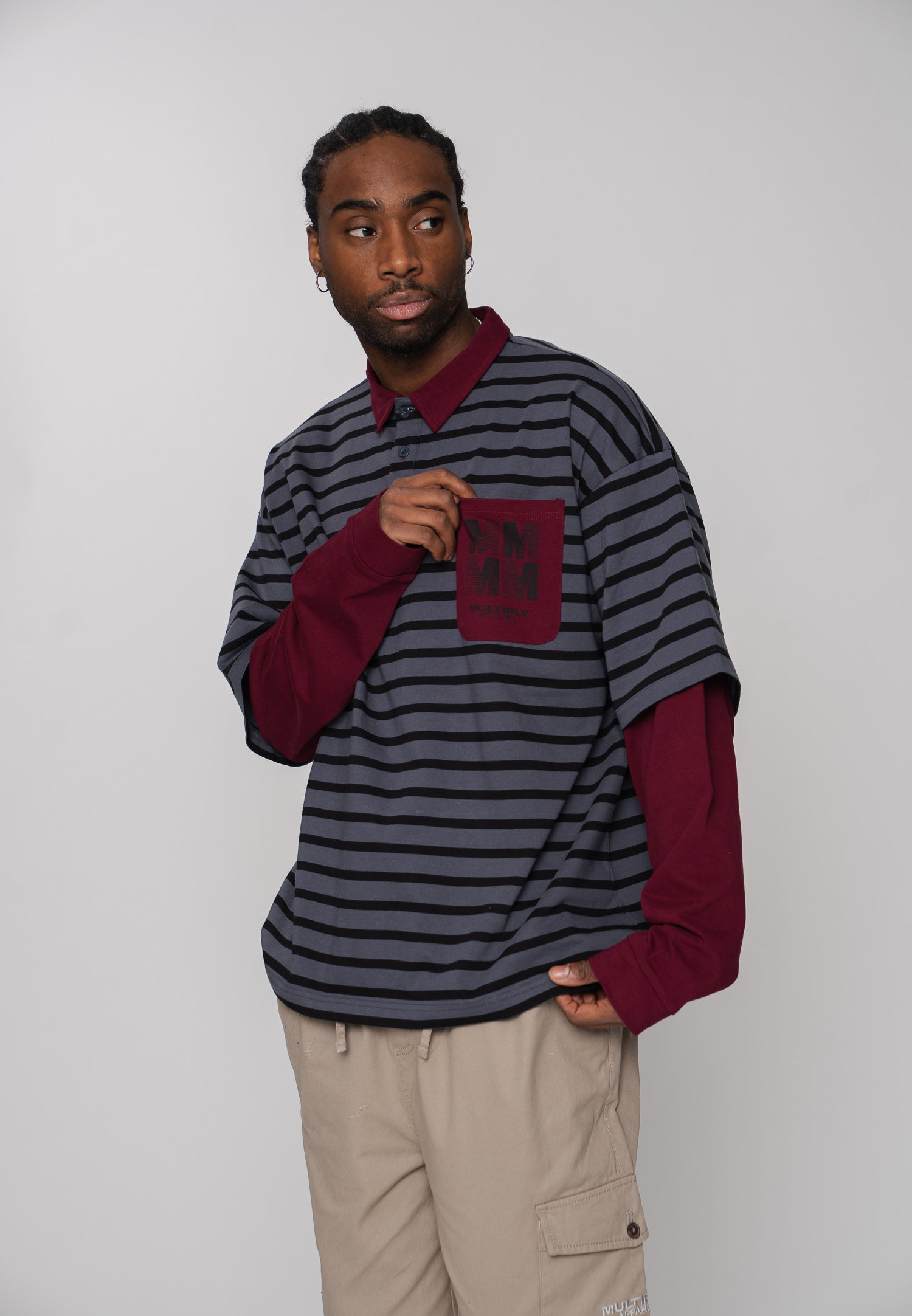 Oversize Longsleeve Polo DIVISION Maroon Red