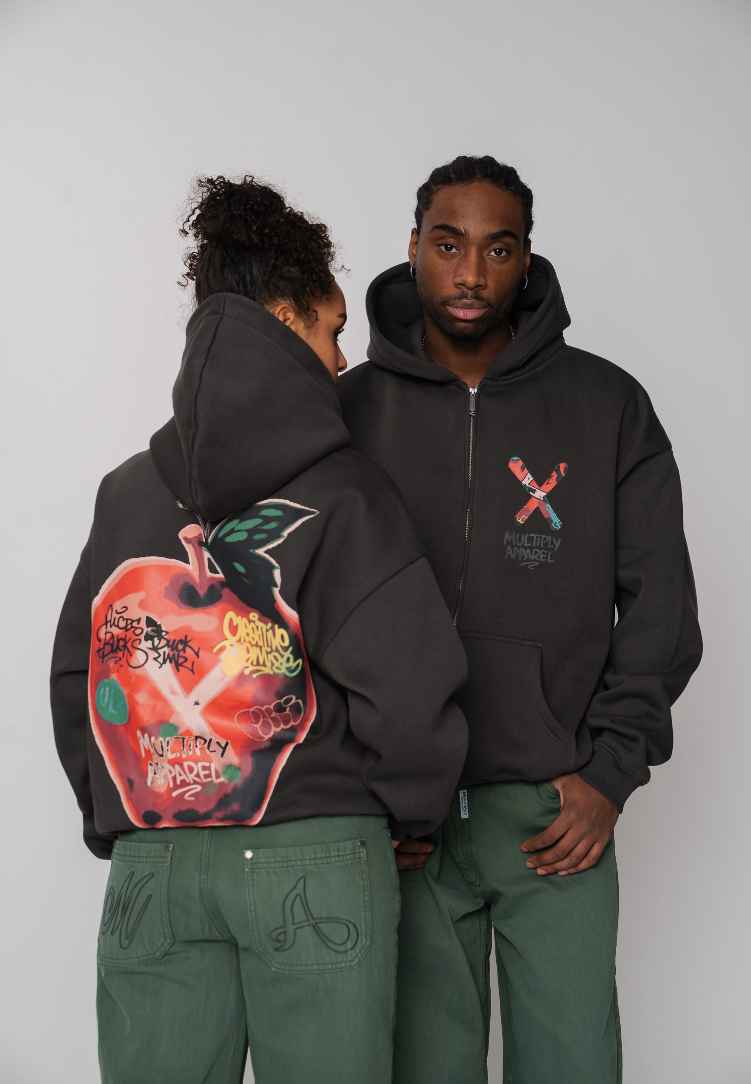 Oversize Zip Hoodie FAIRY SKETCH Black Soda Washed