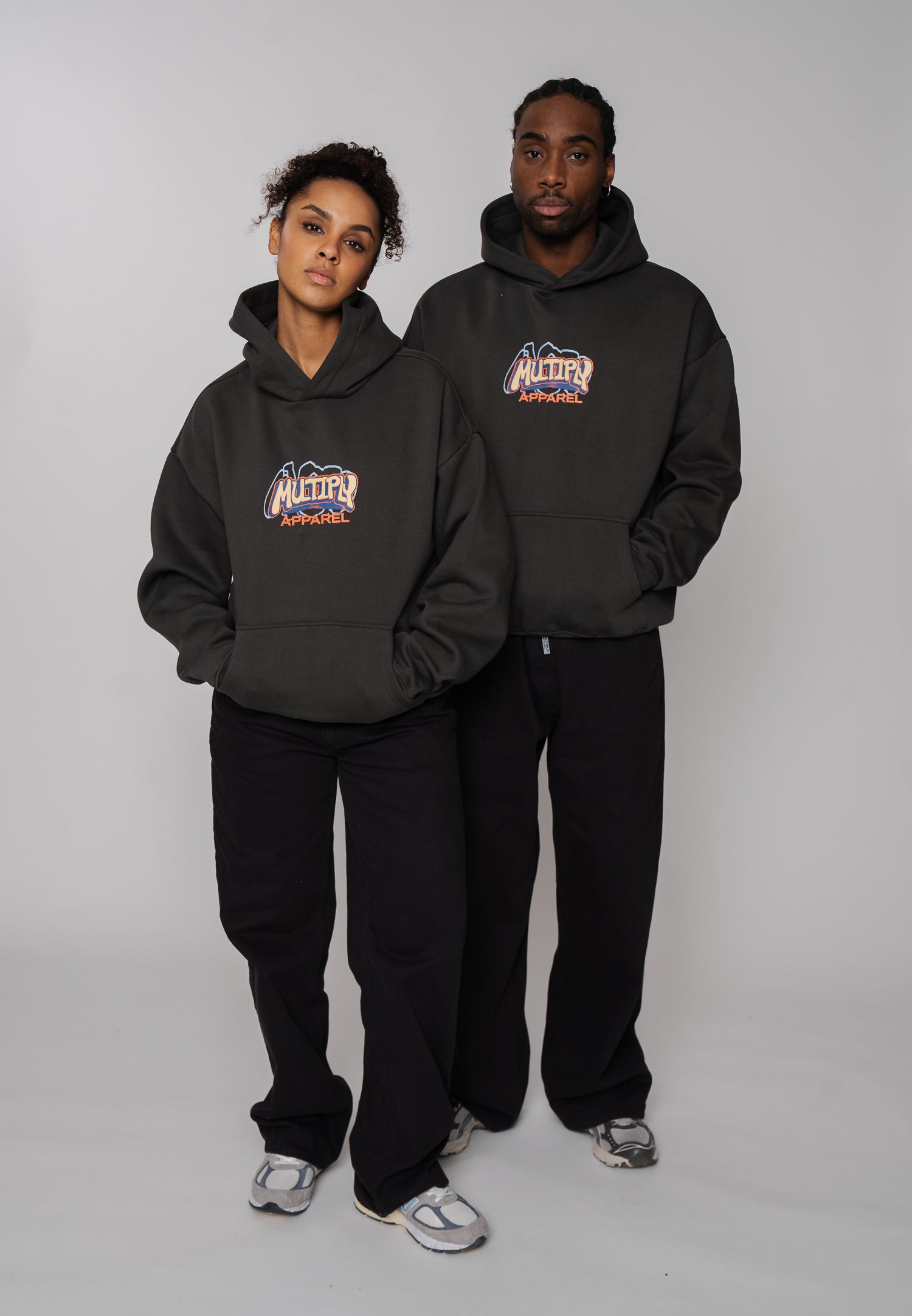 Oversized Hoodie DOG SKETCH Black Soda Washed