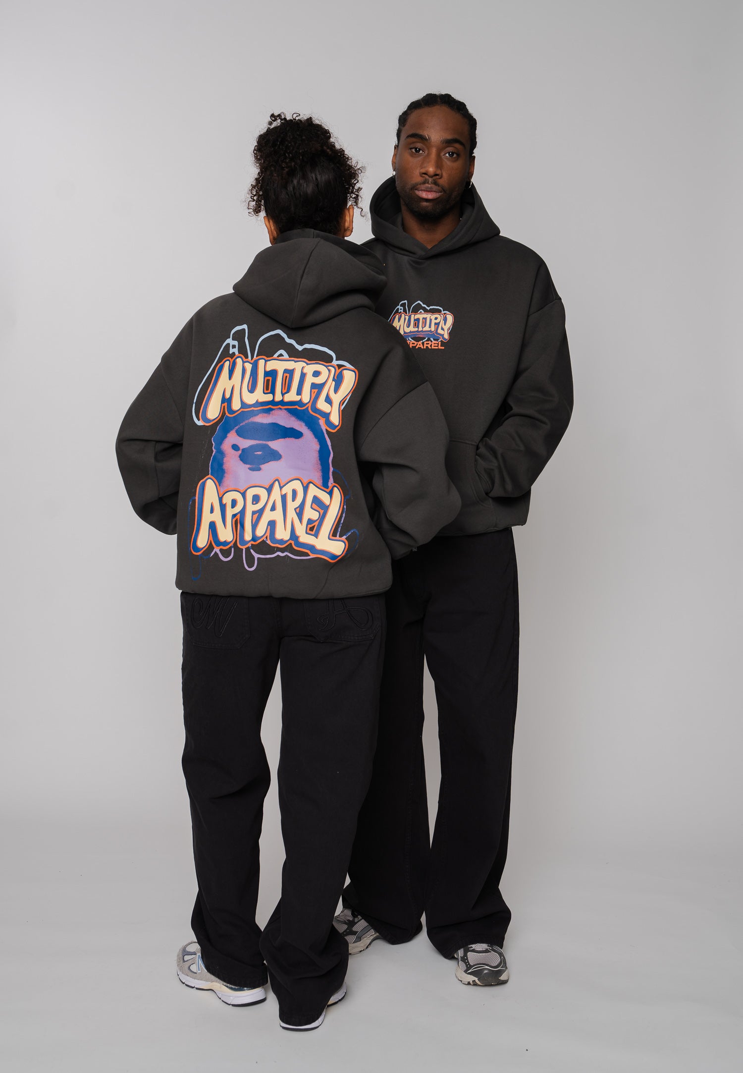 Oversized Hoodie DOG SKETCH Black Soda Washed