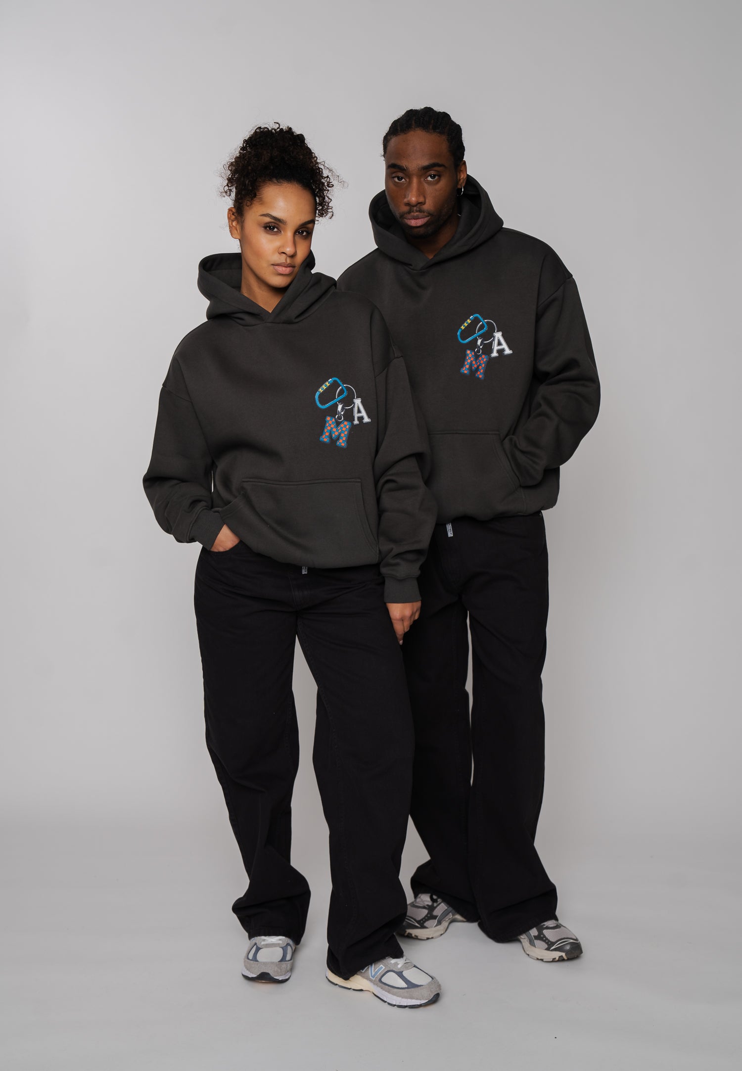 Oversized Hoodie DOG SKETCH Black Soda Washed