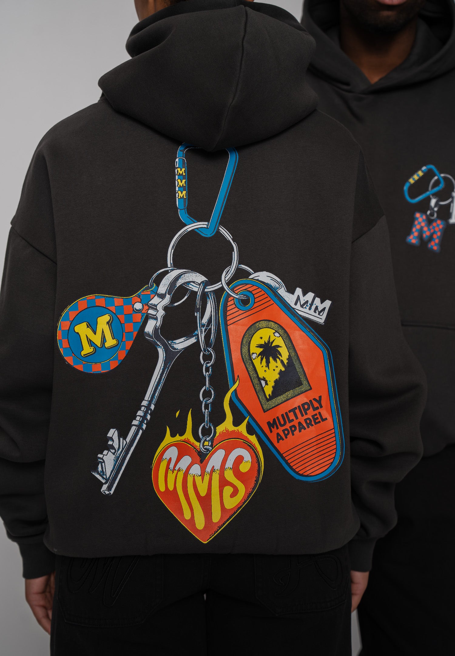 Oversized Hoodie DOG SKETCH Black Soda Washed