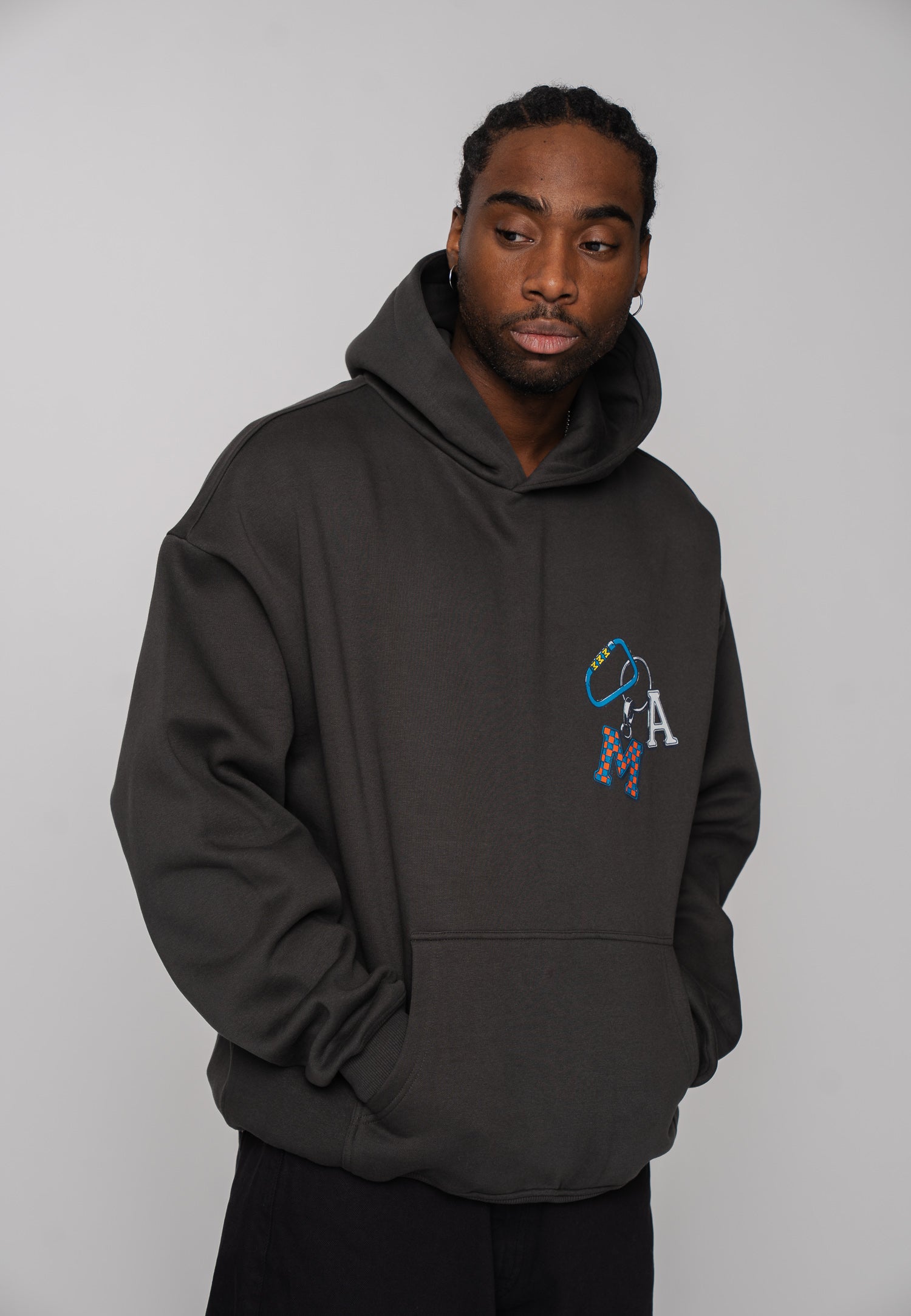 Oversized Hoodie DOG SKETCH Black Soda Washed