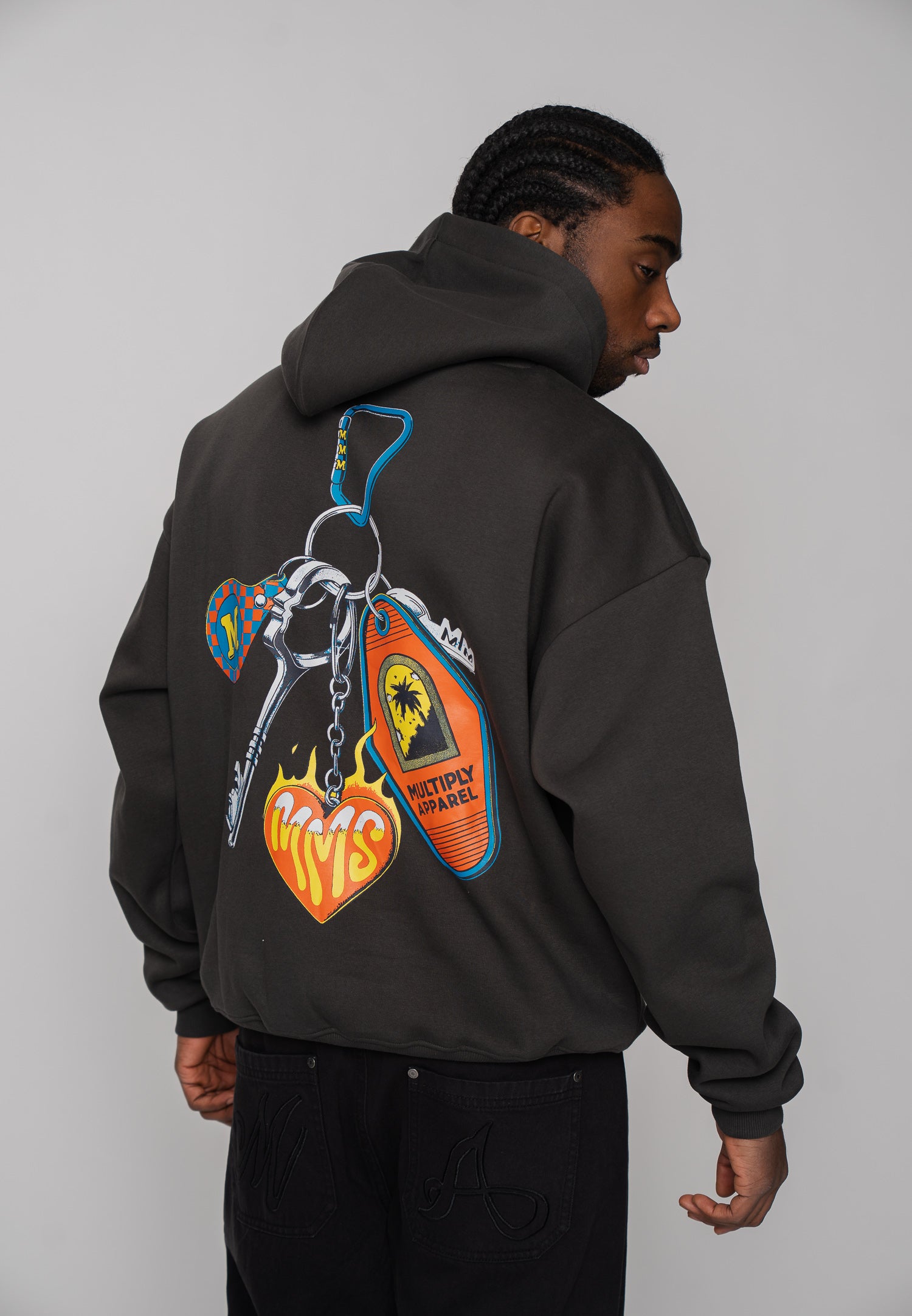 Oversized Hoodie DOG SKETCH Black Soda Washed