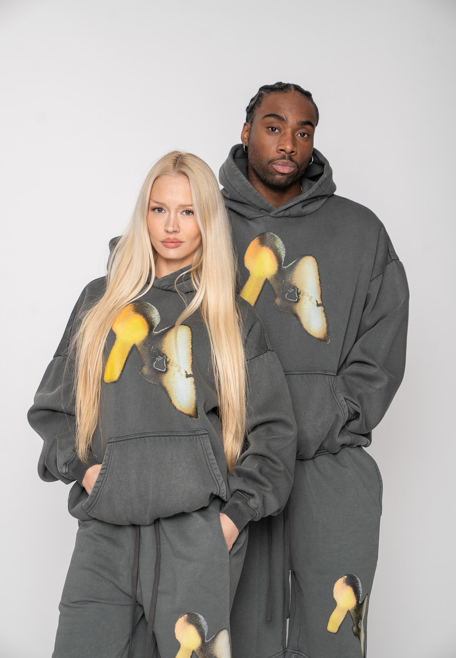 Oversized Hoodie DOG SKETCH Black Soda Washed